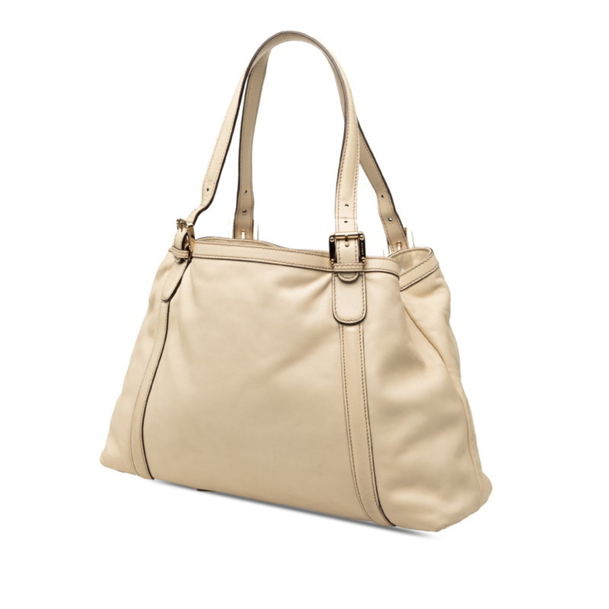Gucci Beige Ivory Leather Shoulder Bag Tote Bag (Pre-Owned)