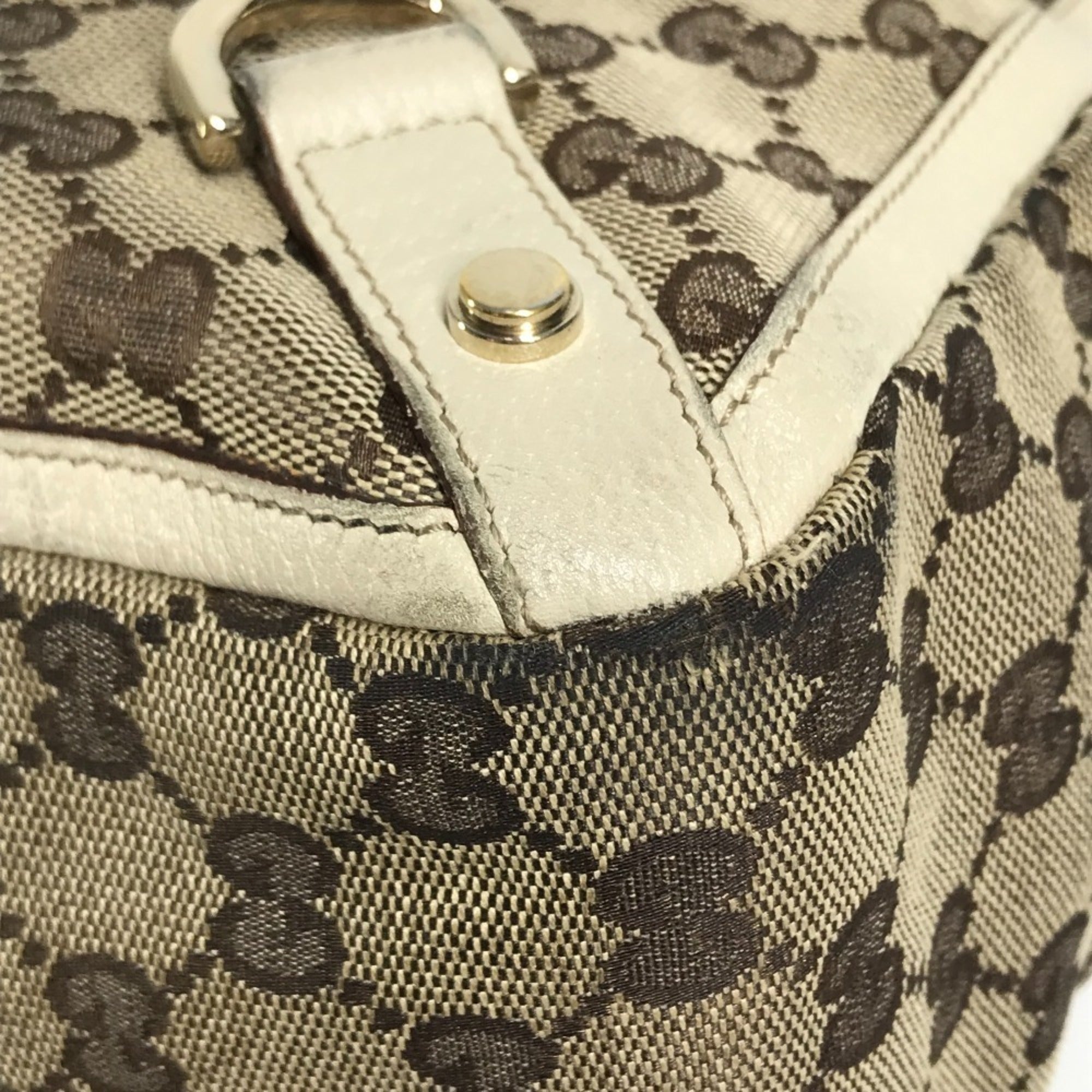 Gucci Gg Canvas Beige Ivory Gg Canvas Leather Shoulder Bag Tote Bag (Pre-Owned)