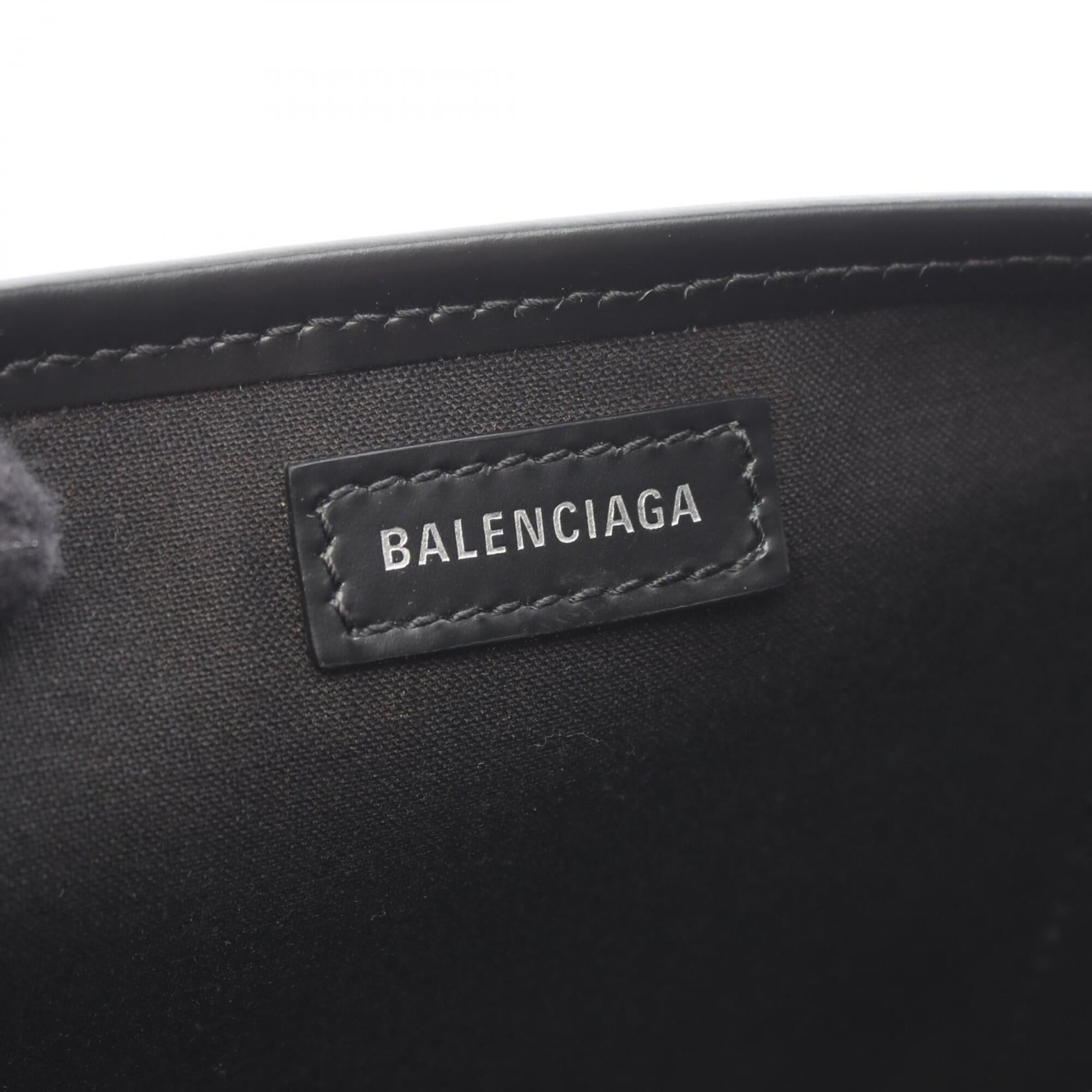 Balenciaga Black Ivory Canvas Leather Handbag Pouch (Pre-Owned)