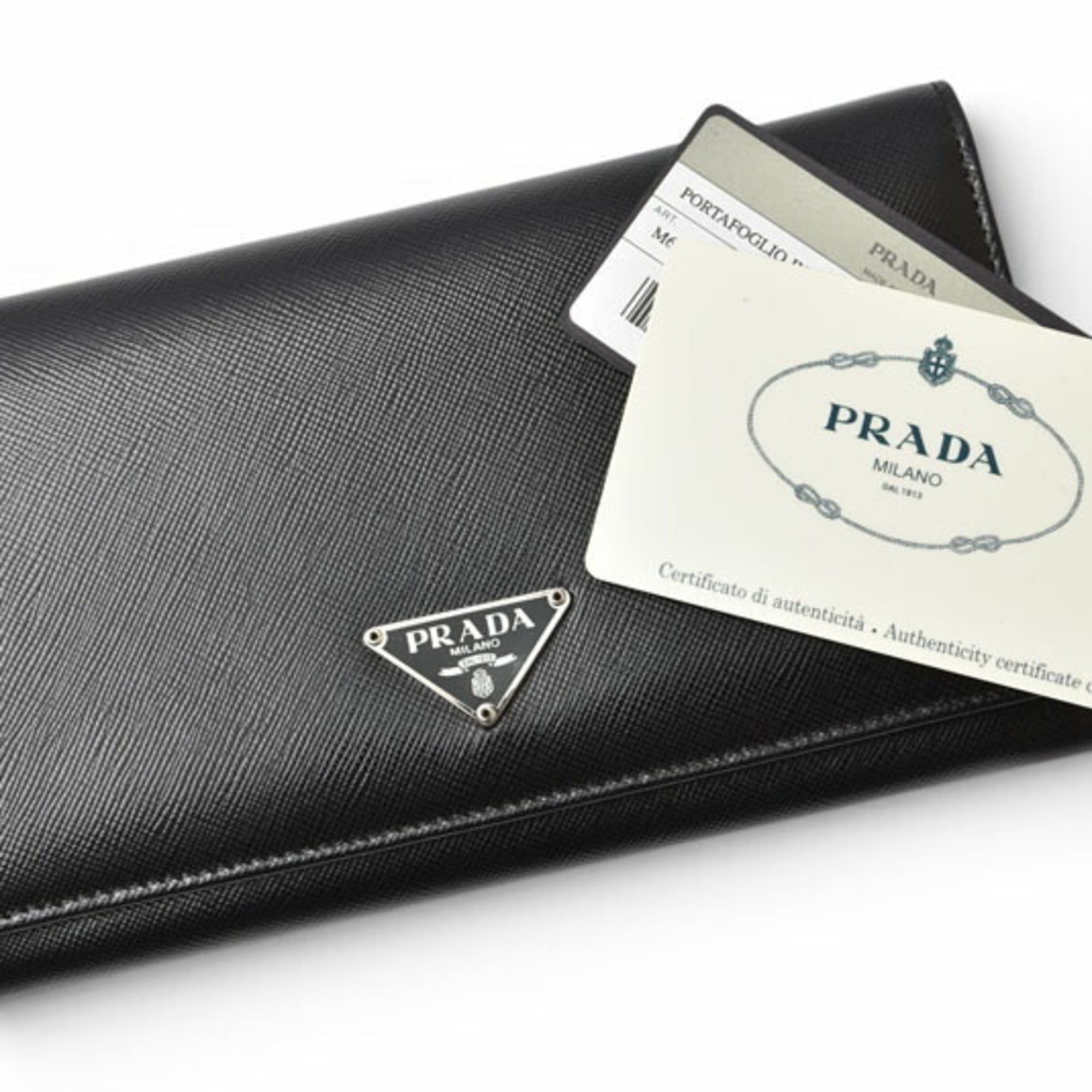Prada Saffiano Black Nero Leather Long Wallet (Bi-Fold) (Pre-Owned)