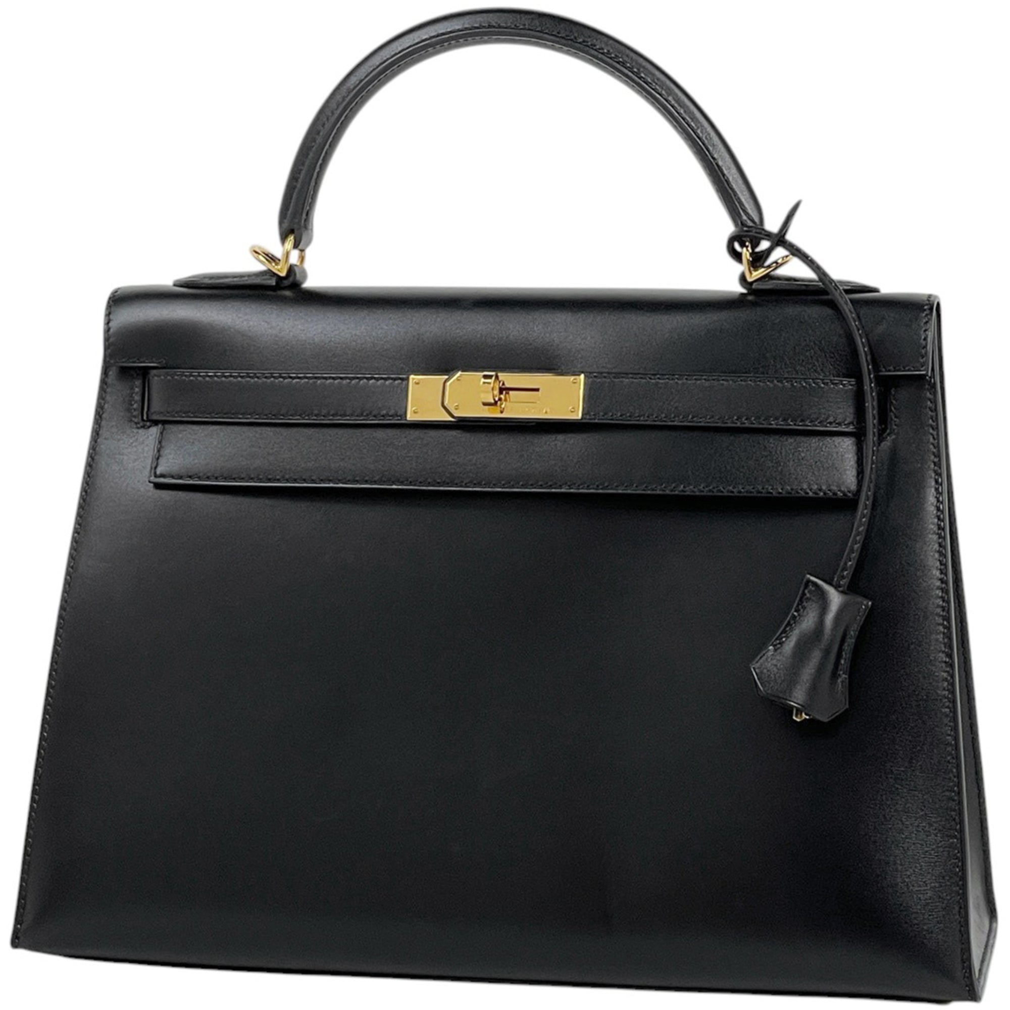 Hermes Kelly Black Box Calf Leather Handbag (Pre-Owned)