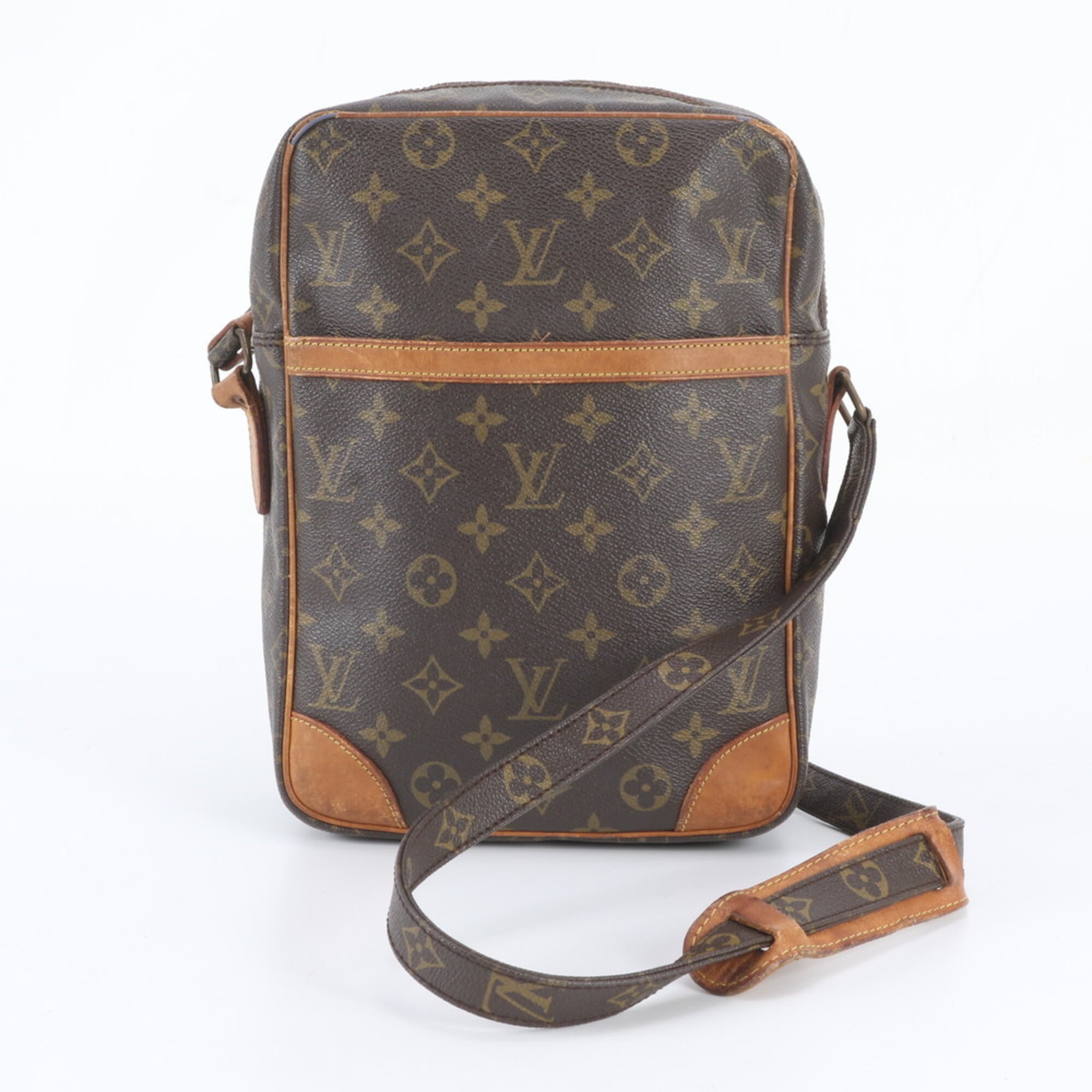 Louis Vuitton Brown Leather Coated Canvas Messenger Bag Shoulder Bag Tote Bag (Pre-Owned)
