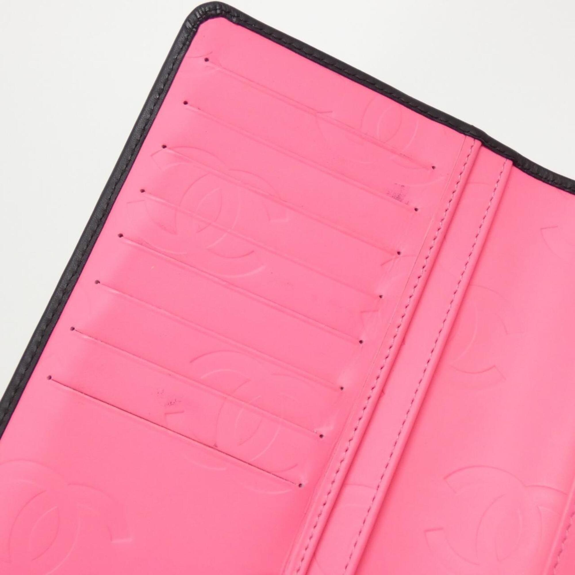 Chanel Black Pink Leather Long Wallet (Bi-Fold) (Pre-Owned)