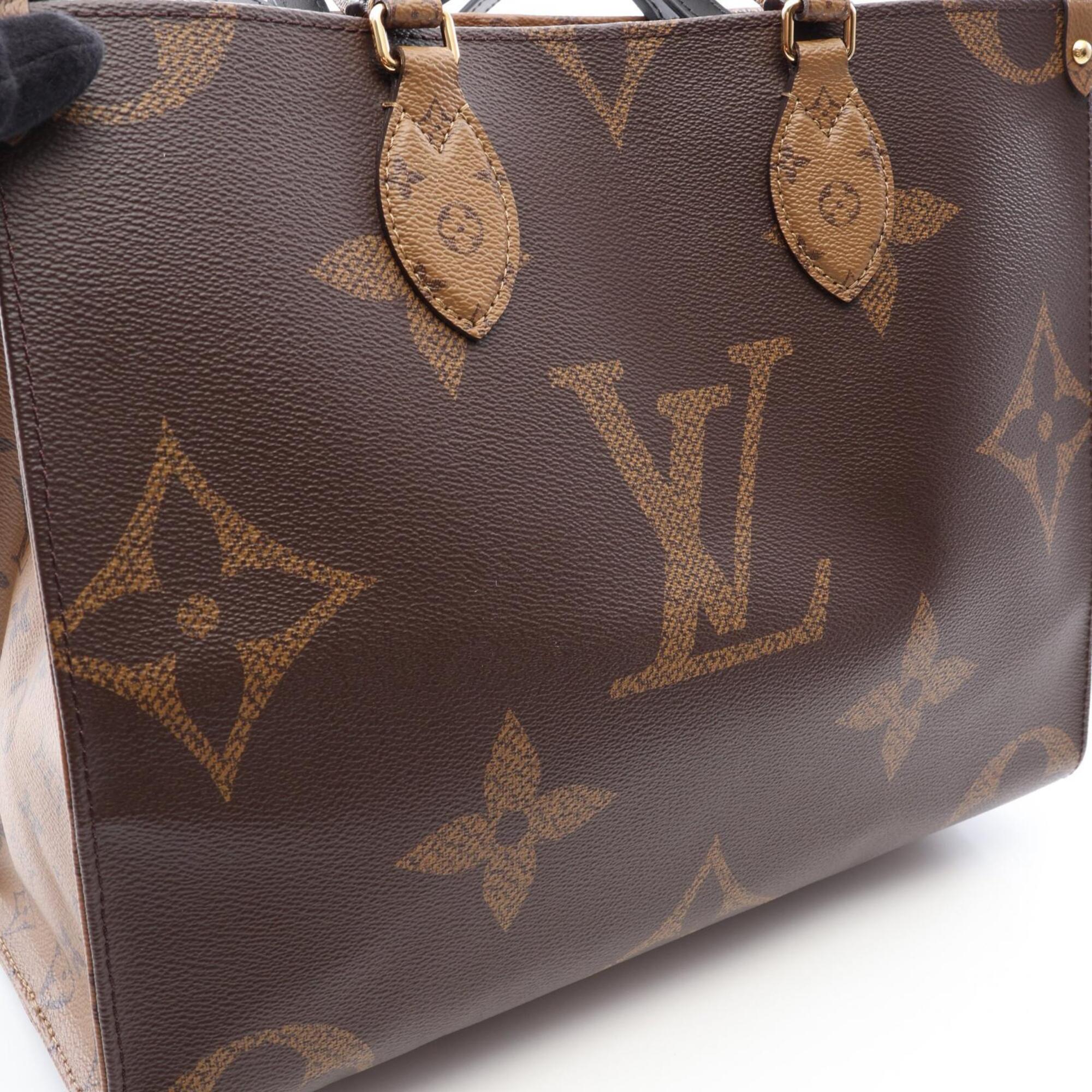 Louis Vuitton Beige Brown Coated Canvas Leather Handbag Tote Bag (Pre-Owned)