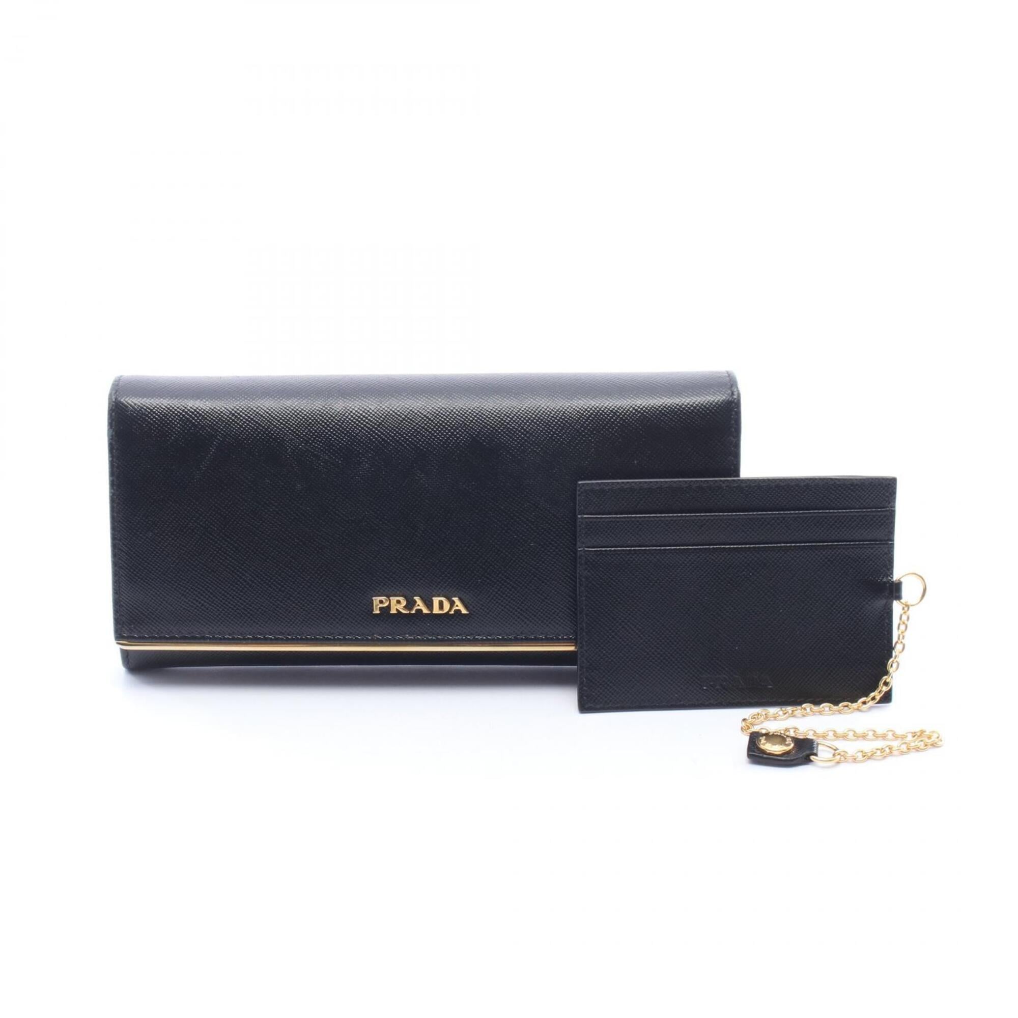 Prada Black Leather Long Wallet (Bi-Fold) (Pre-Owned)