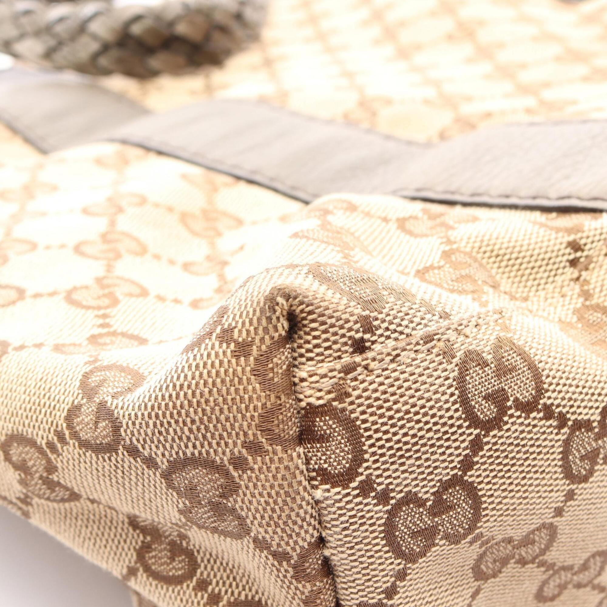Gucci Beige Khaki Canvas Leather Handbag Tote Bag (Pre-Owned)