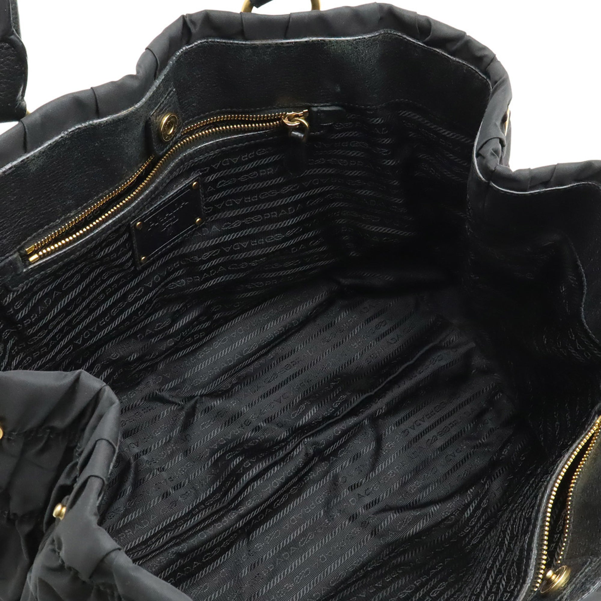 Prada Black Nero Nylon Leather Handbag Tote Bag (Pre-Owned)