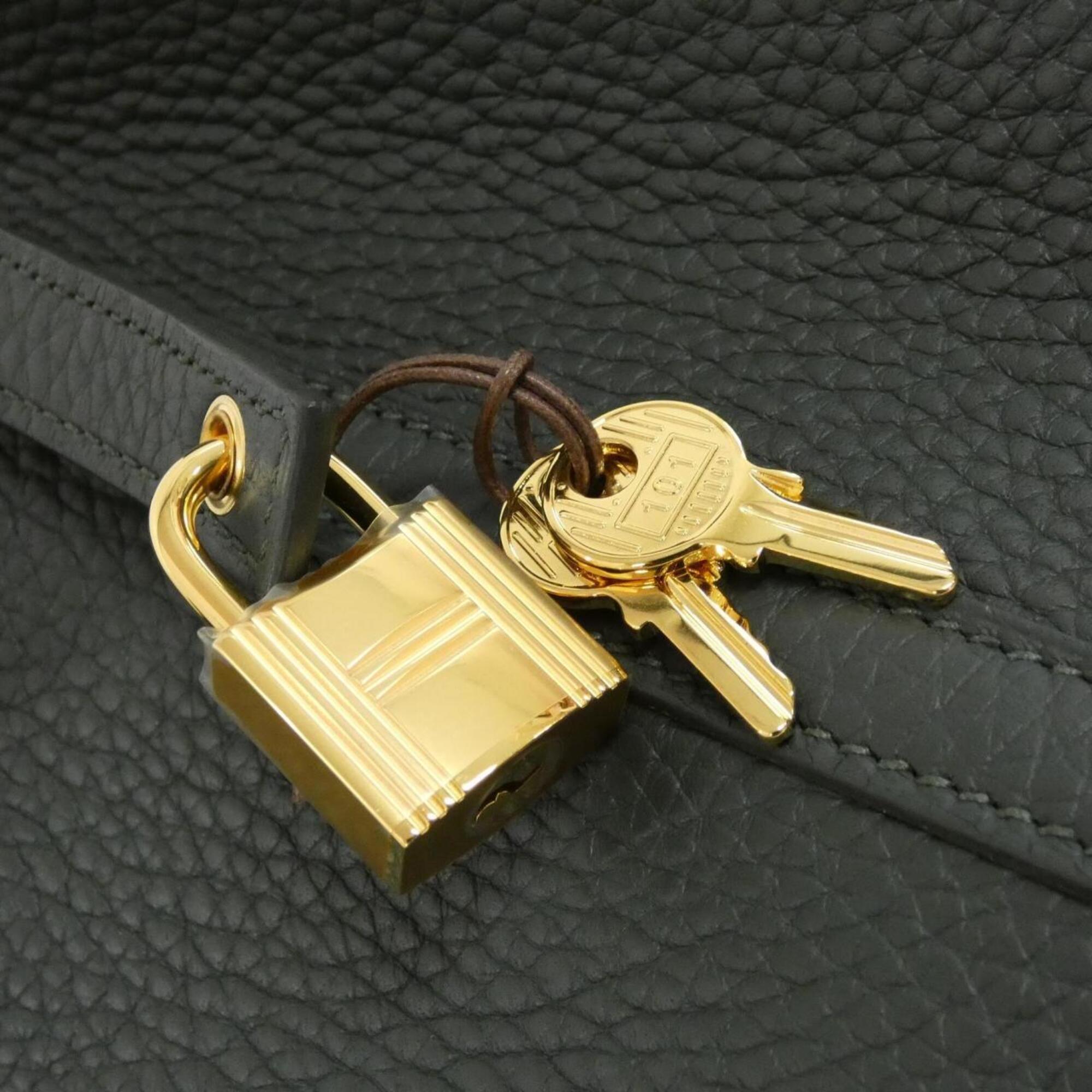 Hermes Black Vert Taurillon Clemence Leather Handbag (Pre-Owned)