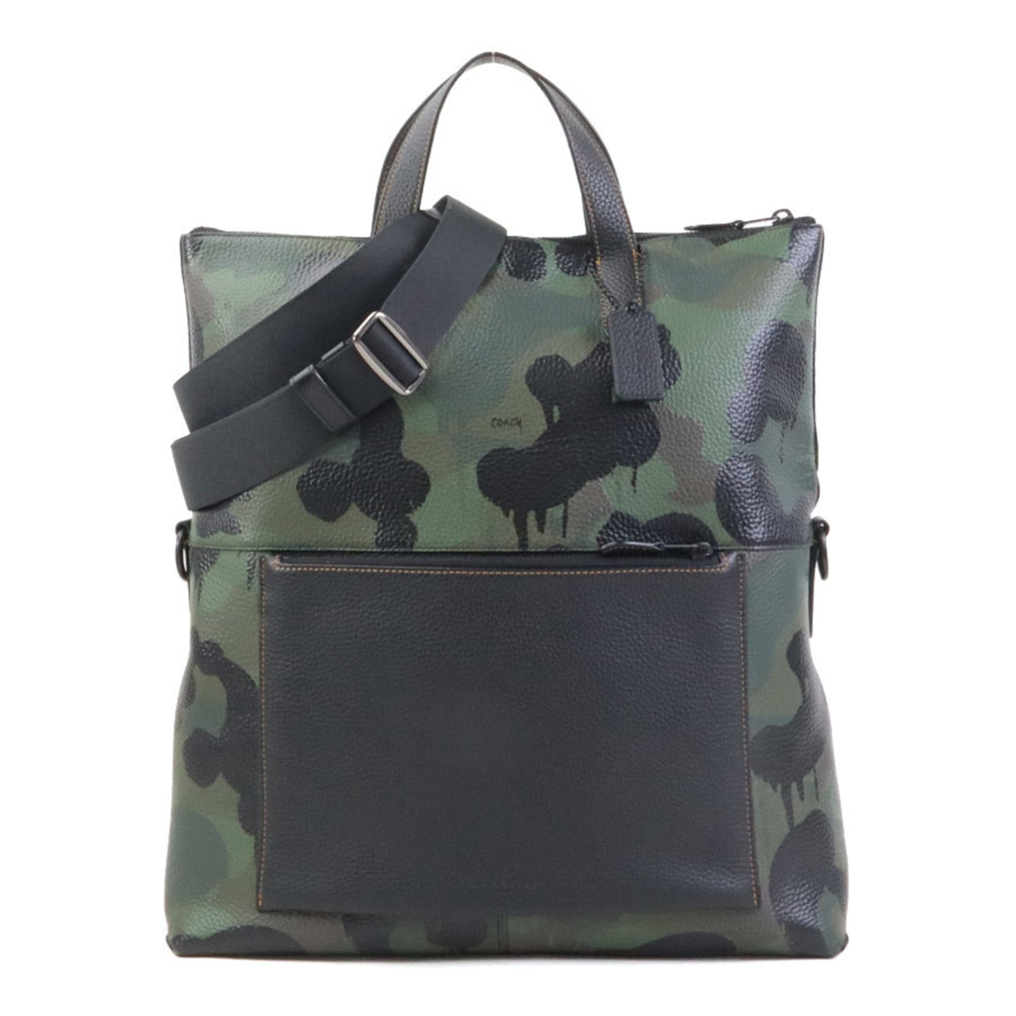 Coach Black Green Leather Handbag Shoulder Bag (Pre-Owned)