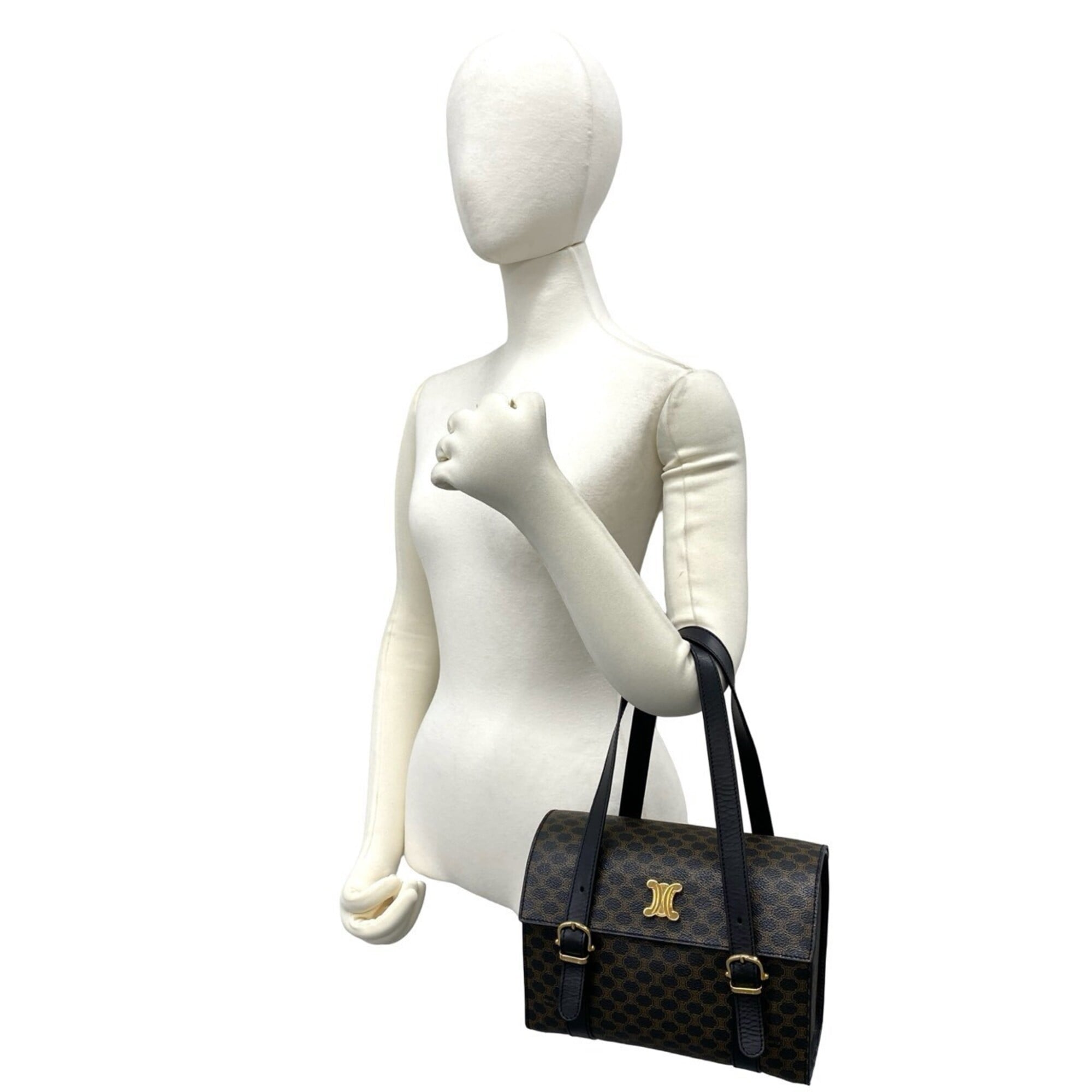 Celine Black Brown Leather Pvc Boston Bag Handbag (Pre-Owned)