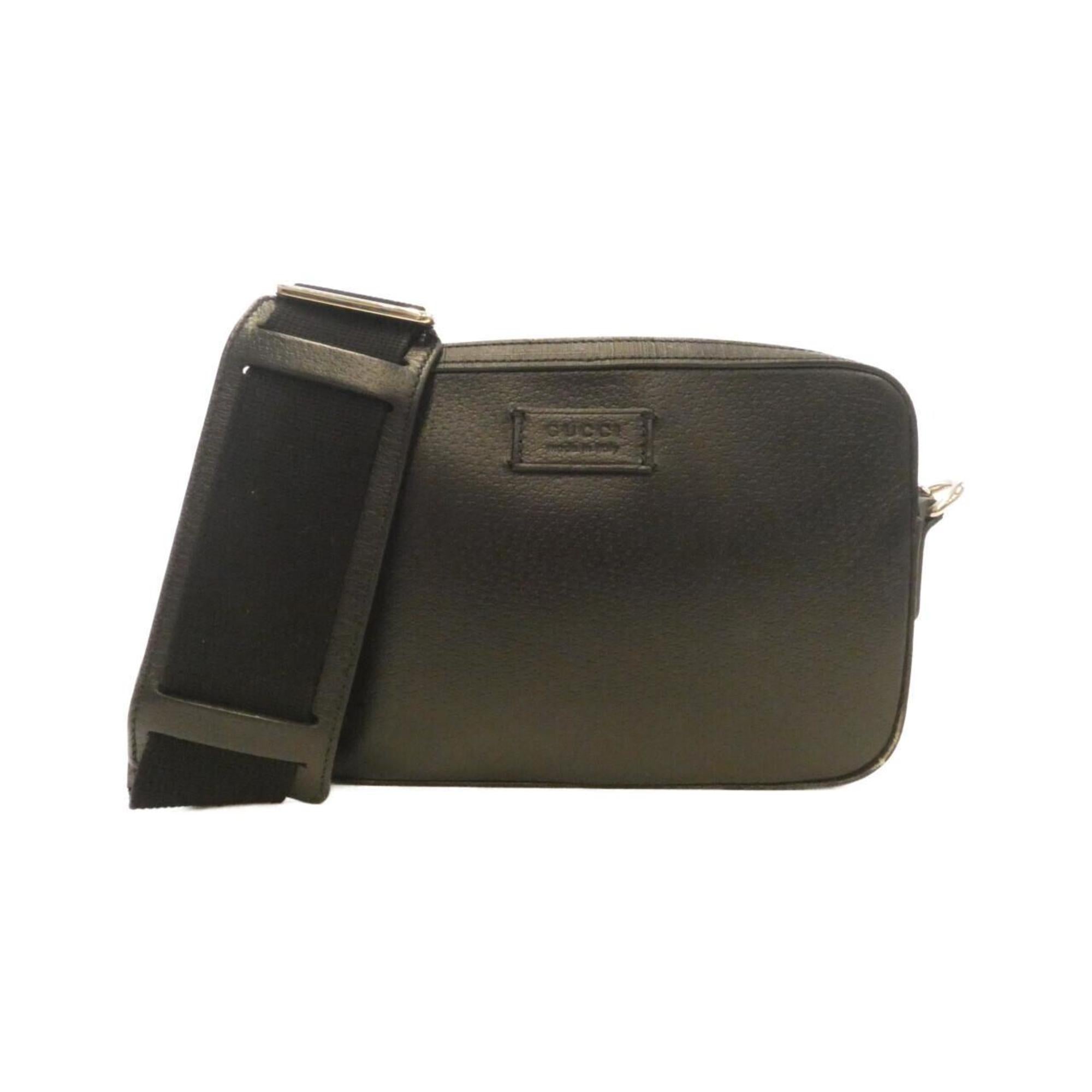Gucci Black Leather Gg Supreme Shoulder Bag (Pre-Owned)