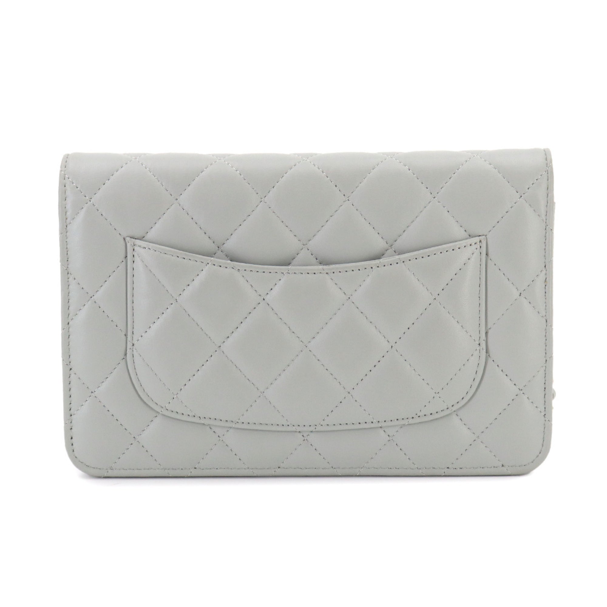 Chanel Light Gray Leather Chain/Shoulder Wallet (Pre-Owned)