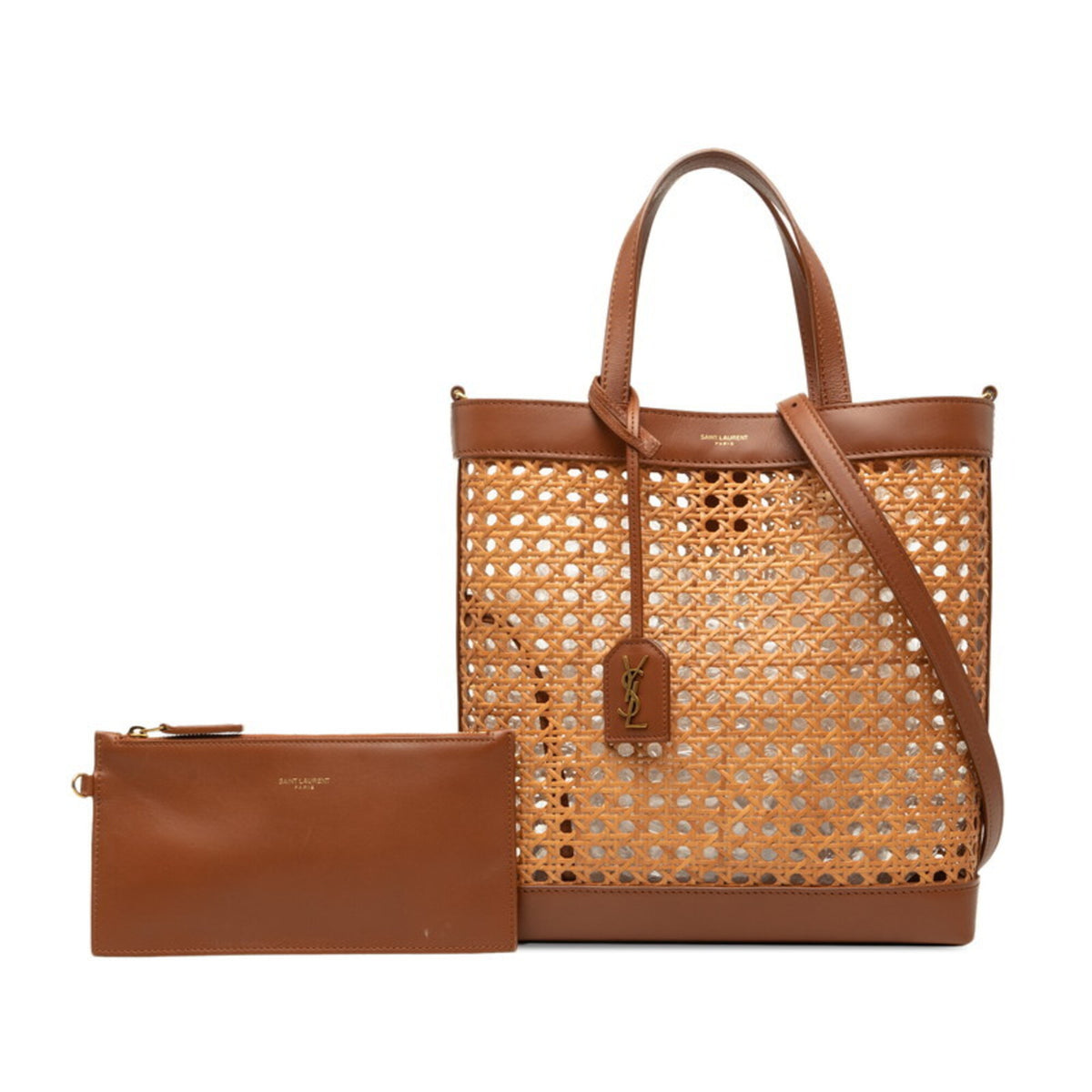 Saint Laurent Brown Leather Handbag Pouch Tote Bag (Pre-Owned)