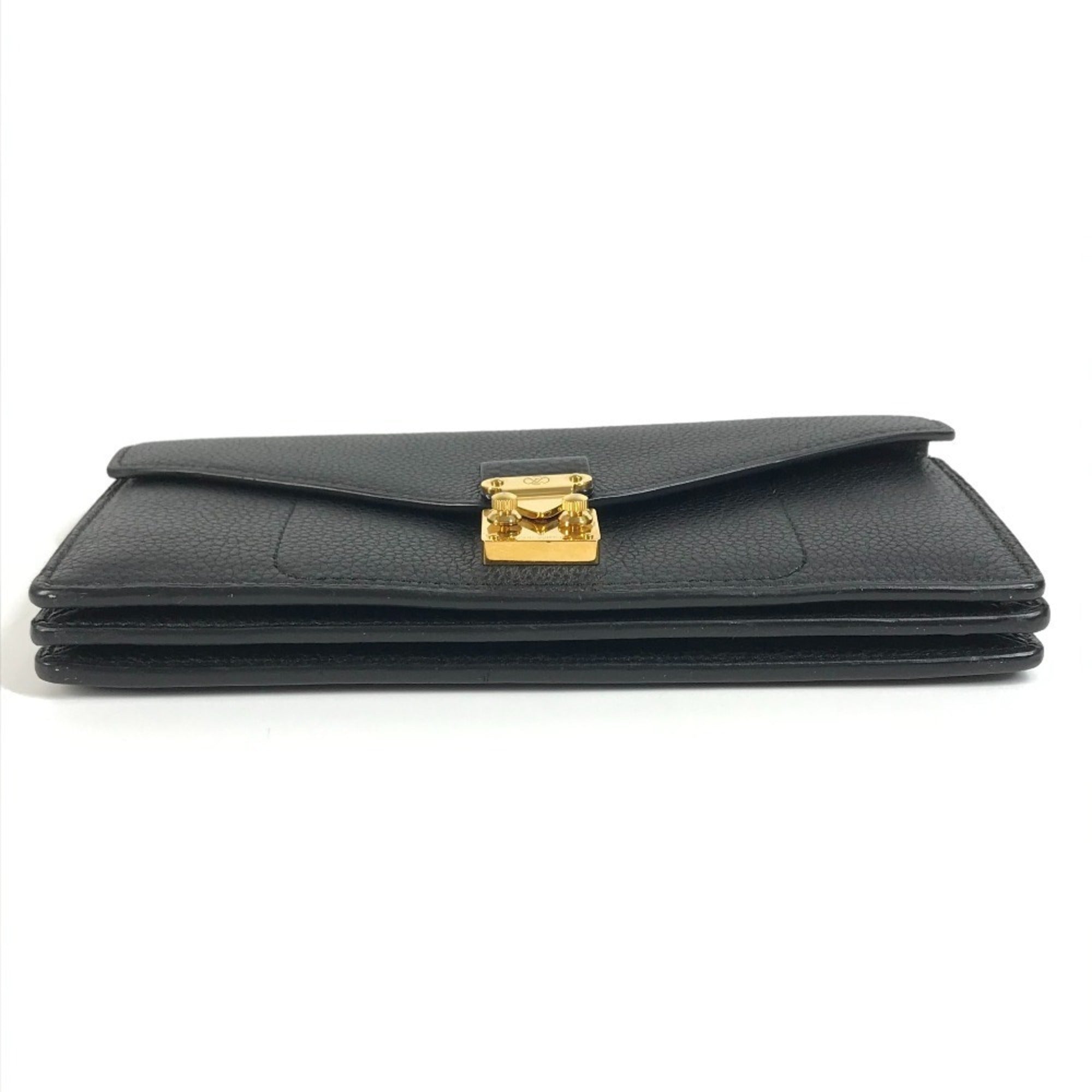 Louis Vuitton Black Leather Long Wallet (Tri-Fold) (Pre-Owned)
