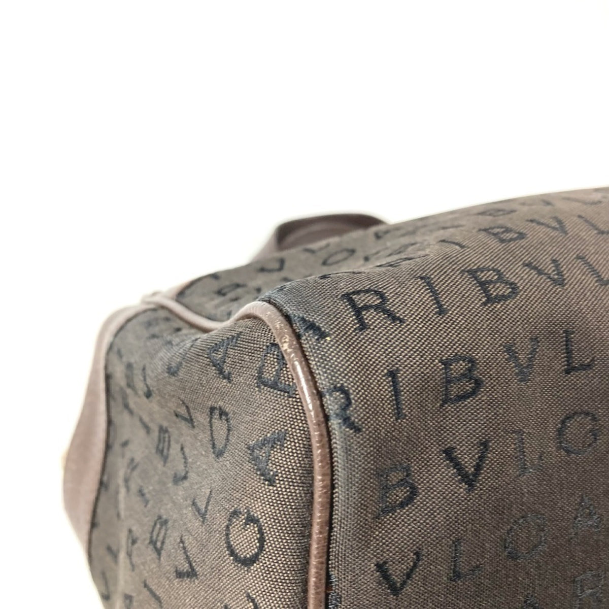 Bvlgari Logomania Brown Leather Canvas Boston Bag Handbag Tote Bag (Pre-Owned)