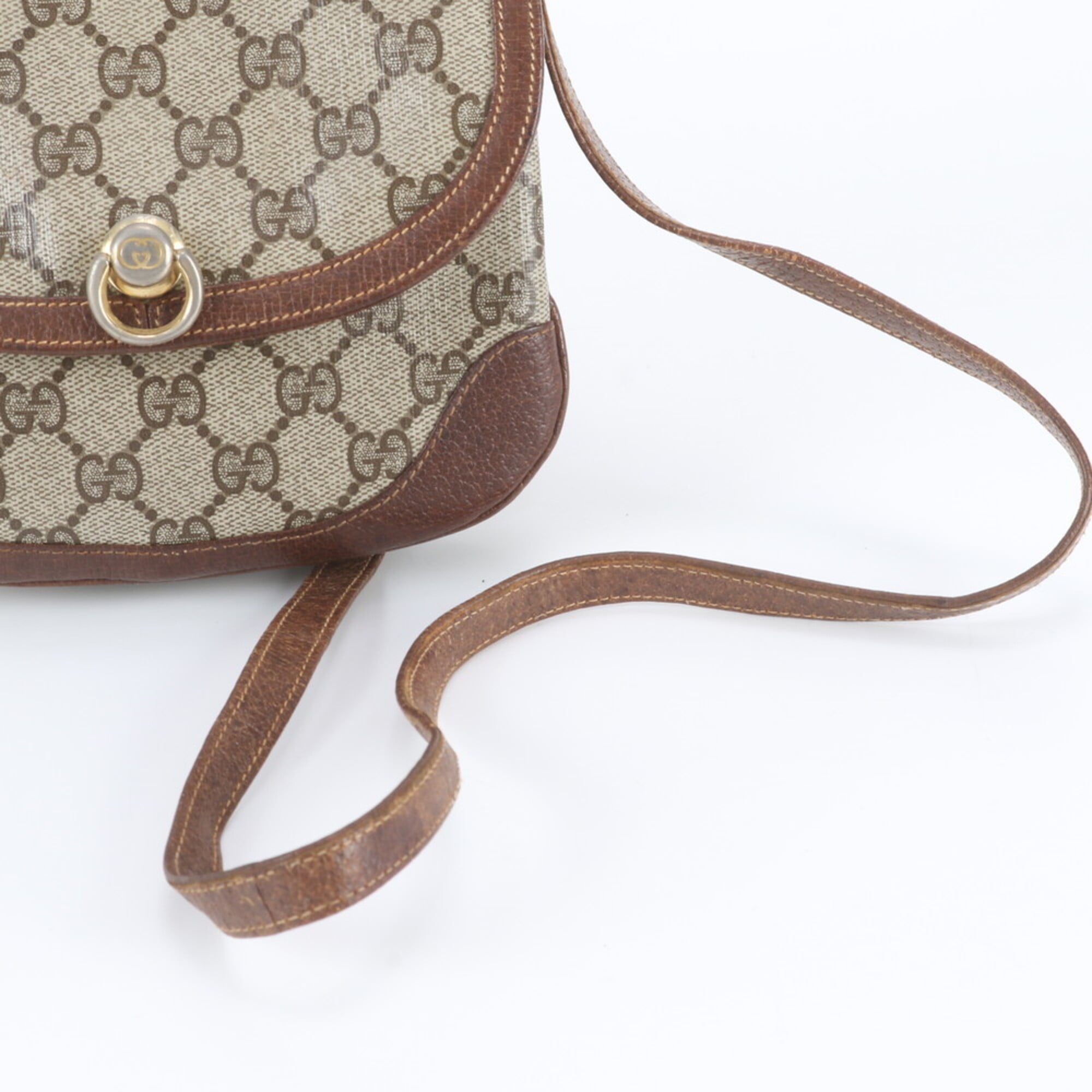 Gucci Brown Leather Coated Canvas Crossbody Bag Shoulder Bag (Pre-Owned)