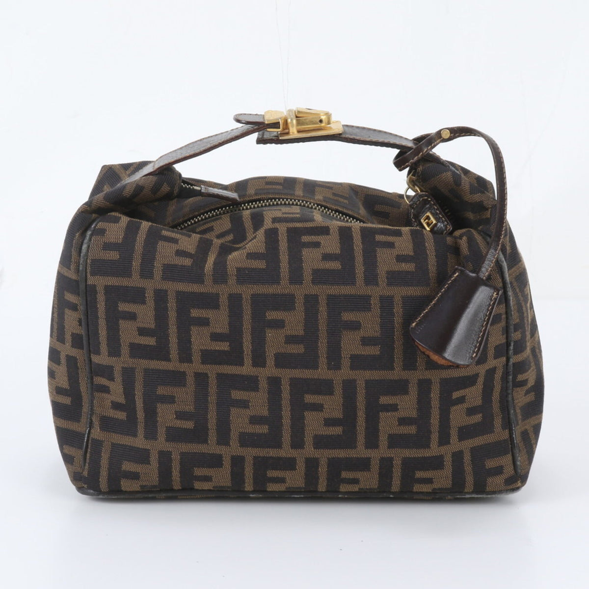 Fendi Brown Leather Nylon Clutch Bag Handbag Pouch (Pre-Owned)
