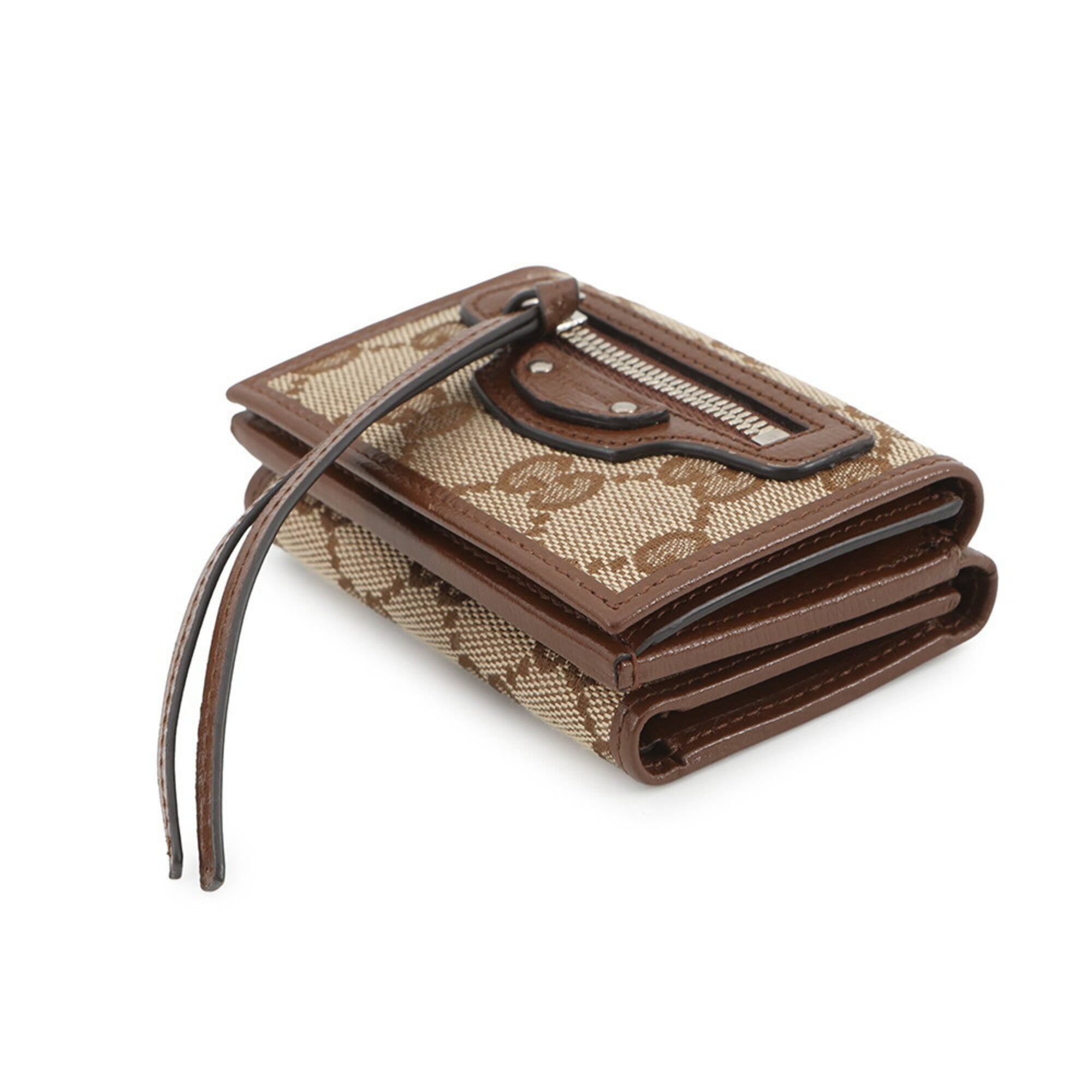 Gucci Beige Brown Canvas Leather Wallet (Tri-Fold) (Pre-Owned)