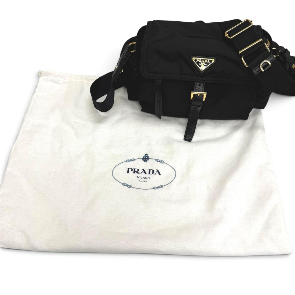 Prada Black Gold Polyamide Leather Shoulder Bag (Pre-Owned)
