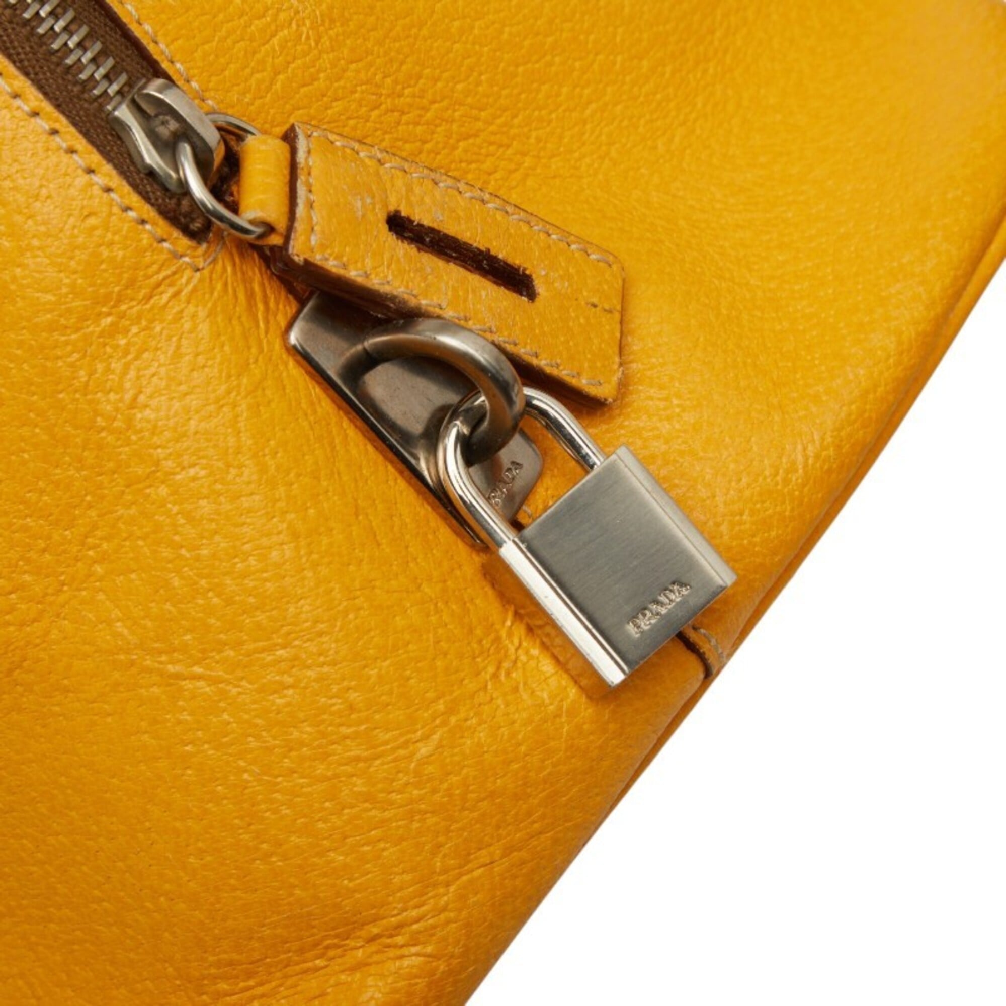 Prada Yellow Leather Boston Bag Handbag (Pre-Owned)
