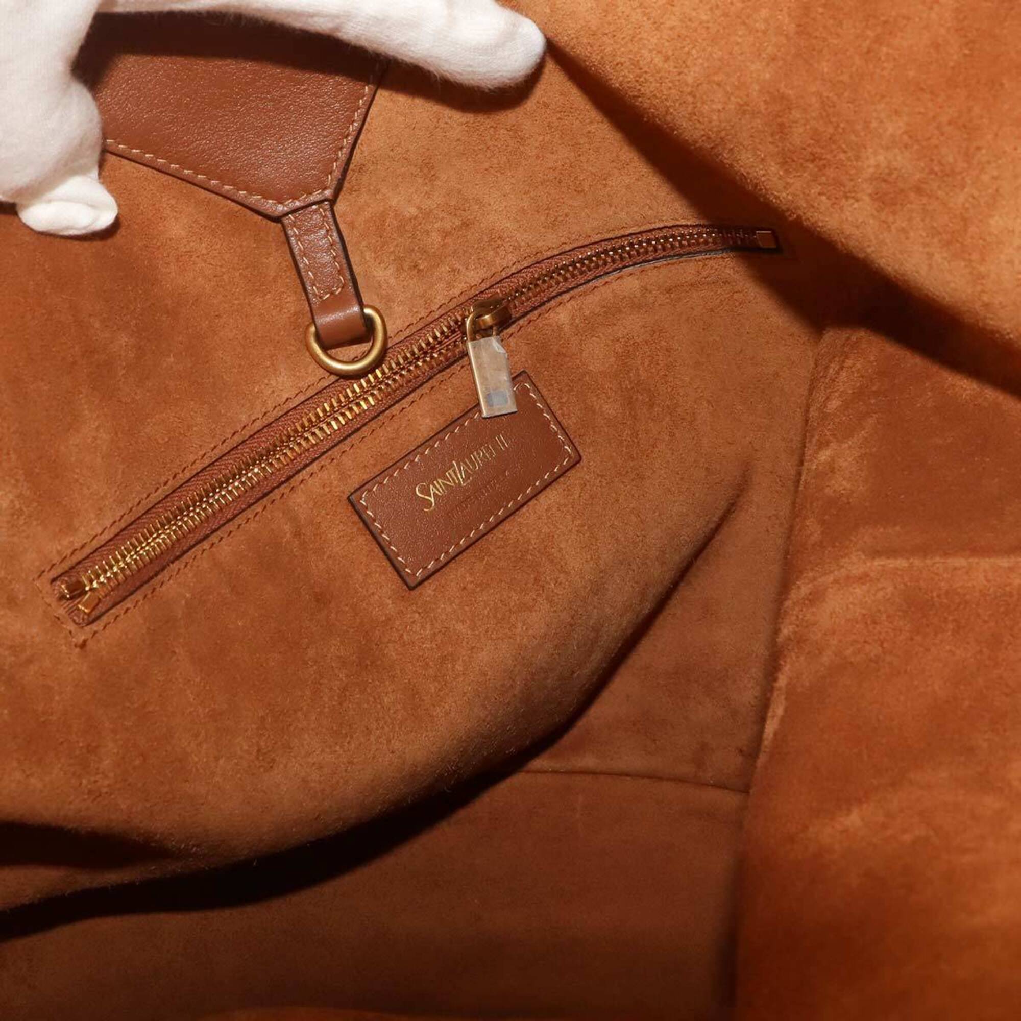Saint Laurent Brown Leather Handbag Tote Bag (Pre-Owned)