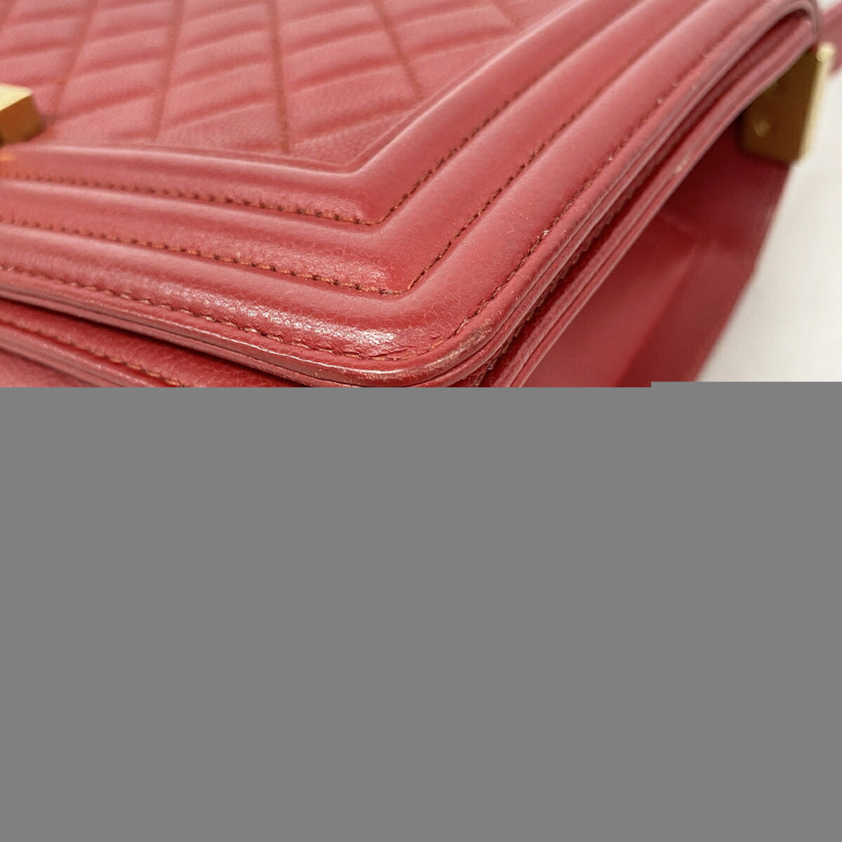 Chanel Red Color Grained Calfskin Shoulder Bag (Pre-Owned)