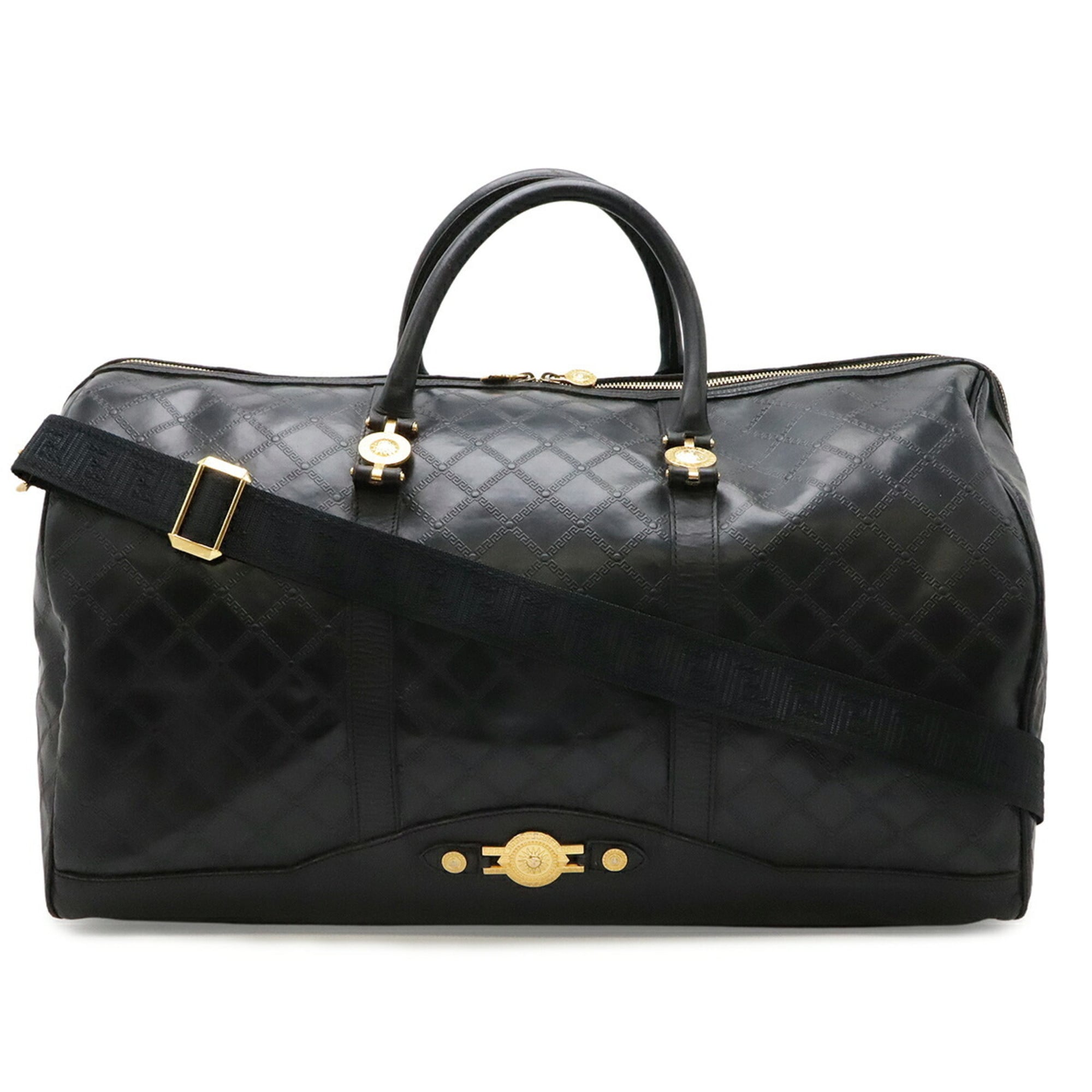 Versace Black Coated Canvas Leather Boston Bag (Pre-Owned)