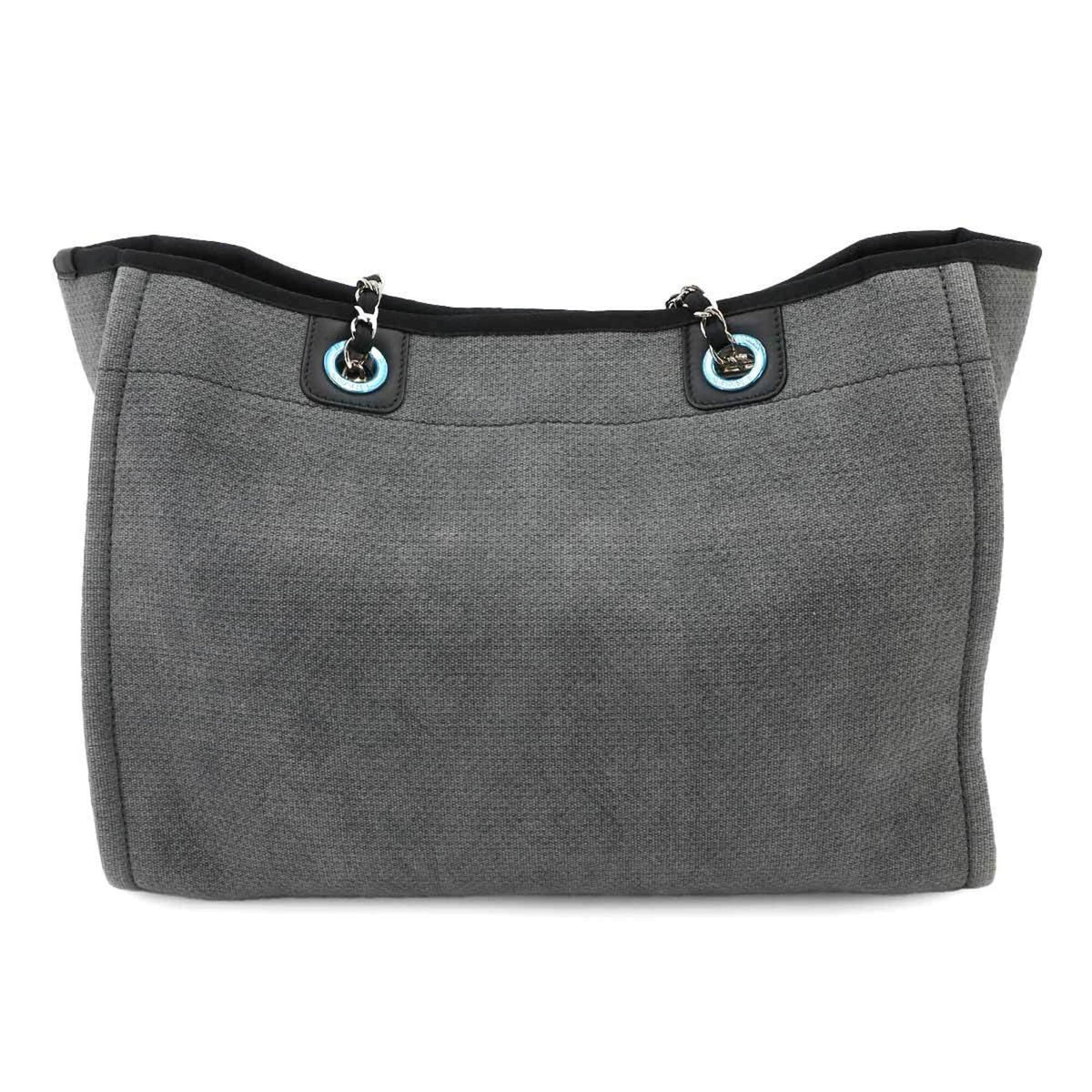 Chanel Black Gray Canvas Leather Handbag Tote Bag (Pre-Owned)