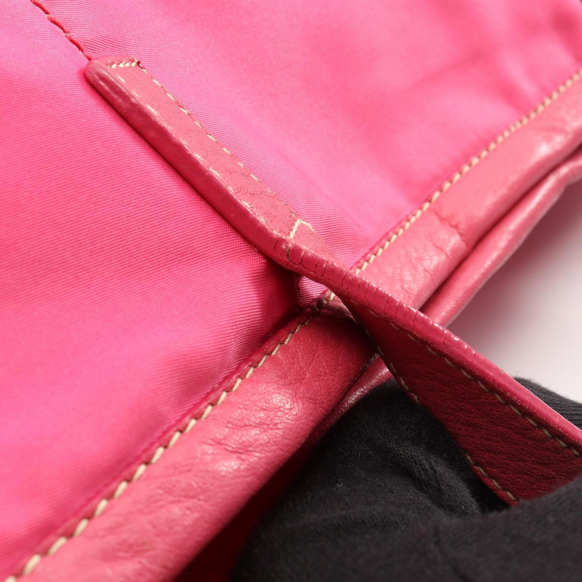 Prada Pink Nylon Leather Handbag Tote Bag (Pre-Owned)