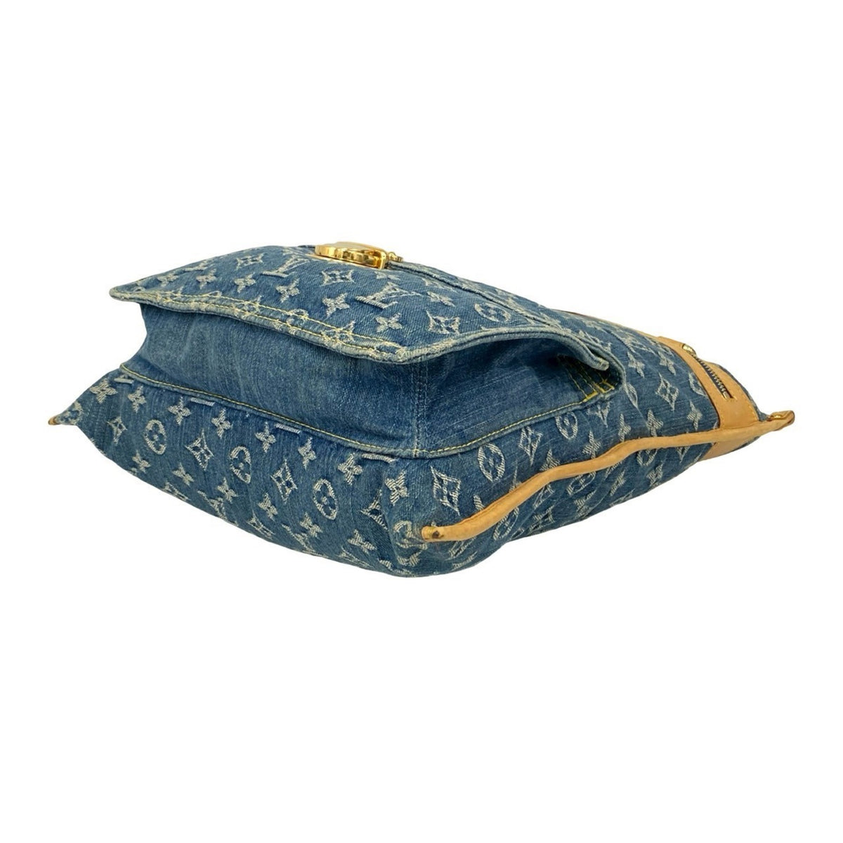 Louis Vuitton Beige Blue Denim Leather Handbag Tote Bag (Pre-Owned)
