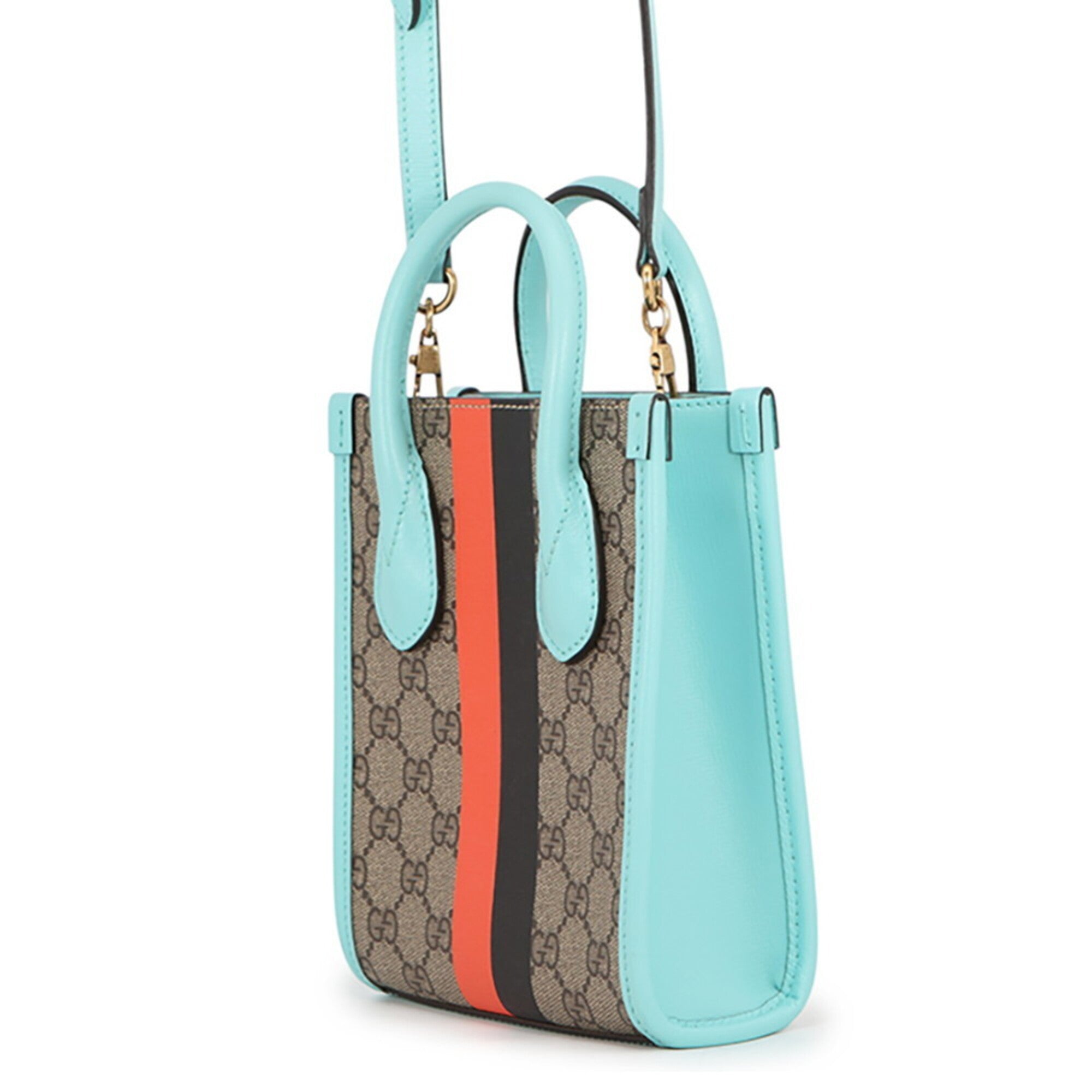 Gucci Beige Light Blue Orange Gg Supreme Leather Handbag Shoulder Bag (Pre-Owned)
