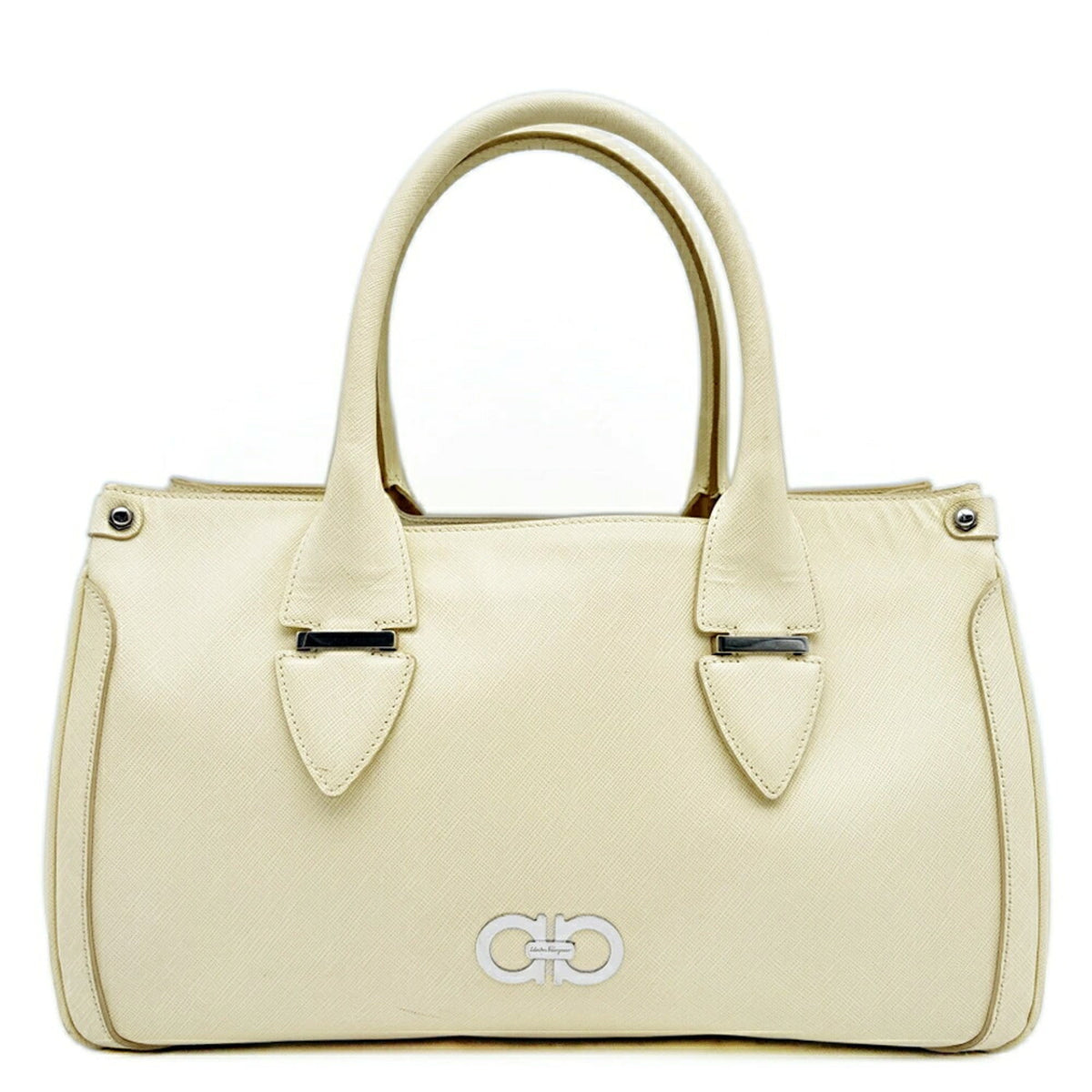 Salvatore Ferragamo Gancini Ivory Leather Tote Bag (Pre-Owned)