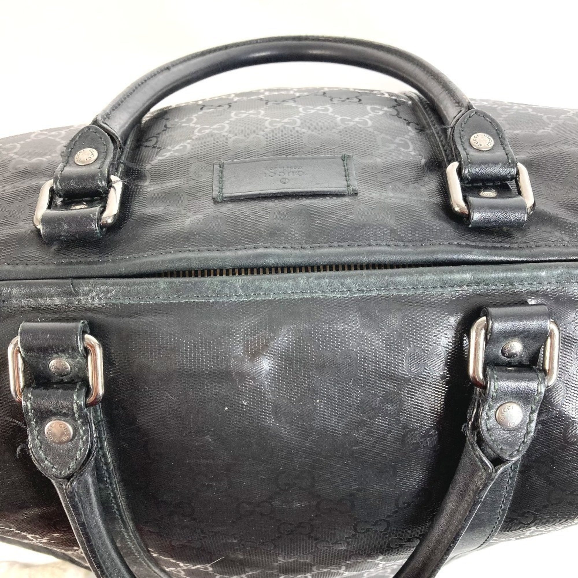 Gucci Gg Imprimé Black Leather Gg Imprimé Boston Bag Shoulder Bag Tote Bag (Pre-Owned)