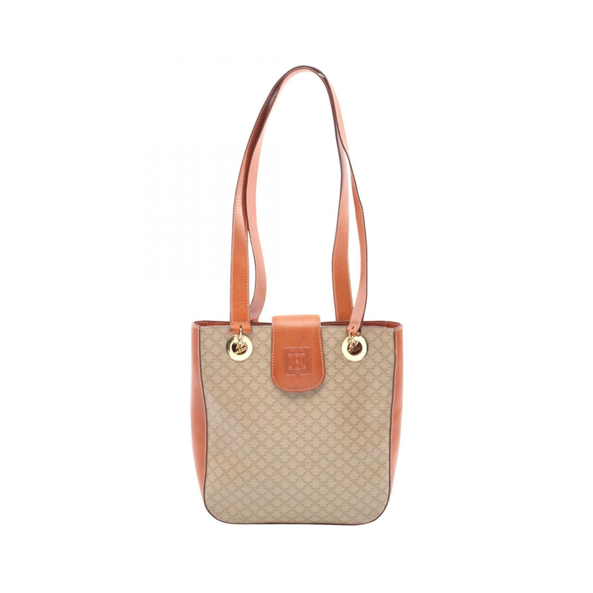 Celine Beige Brown Coated Canvas Leather Handbag Tote Bag (Pre-Owned)