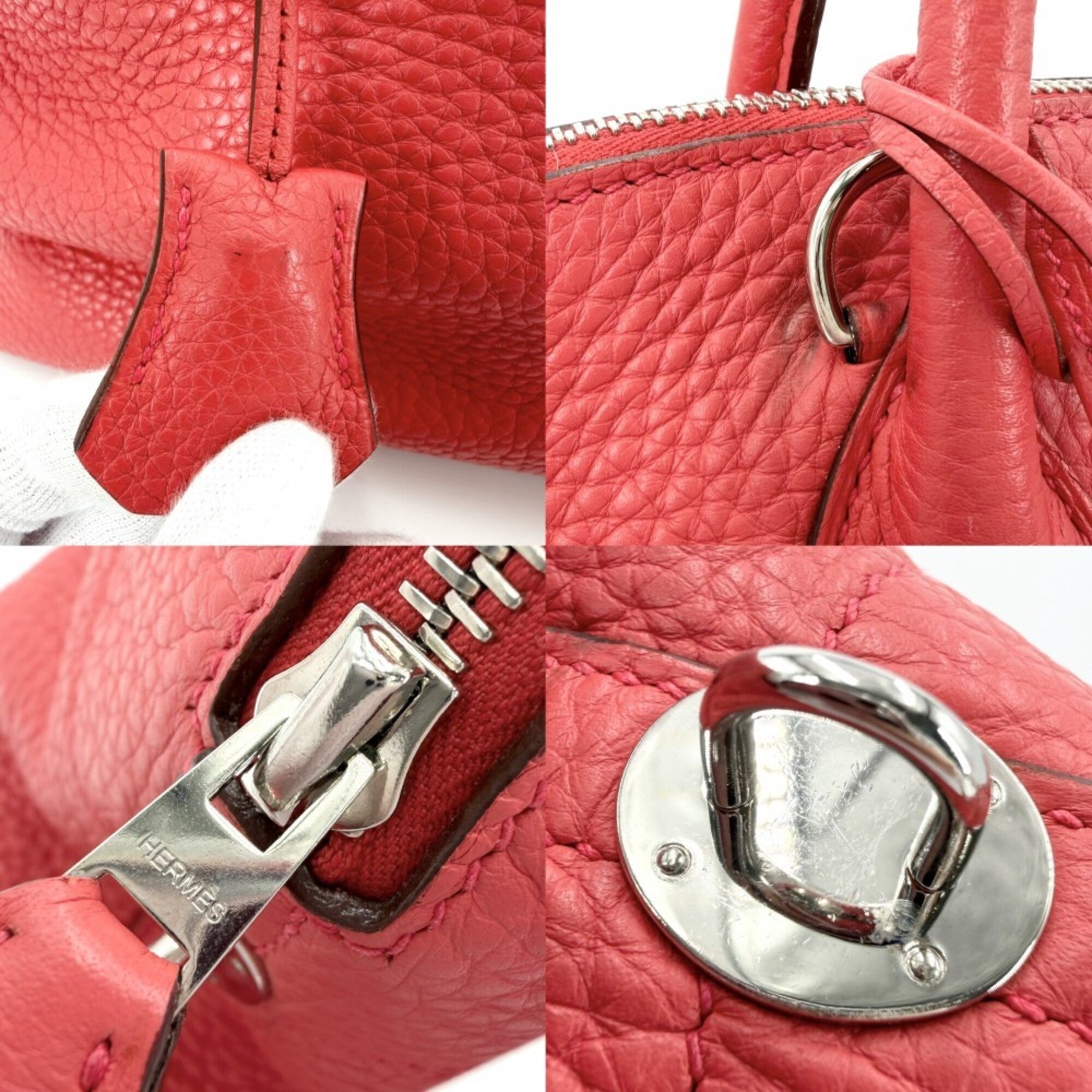 Hermes Red Color Leather Handbag Shoulder Bag (Pre-Owned)