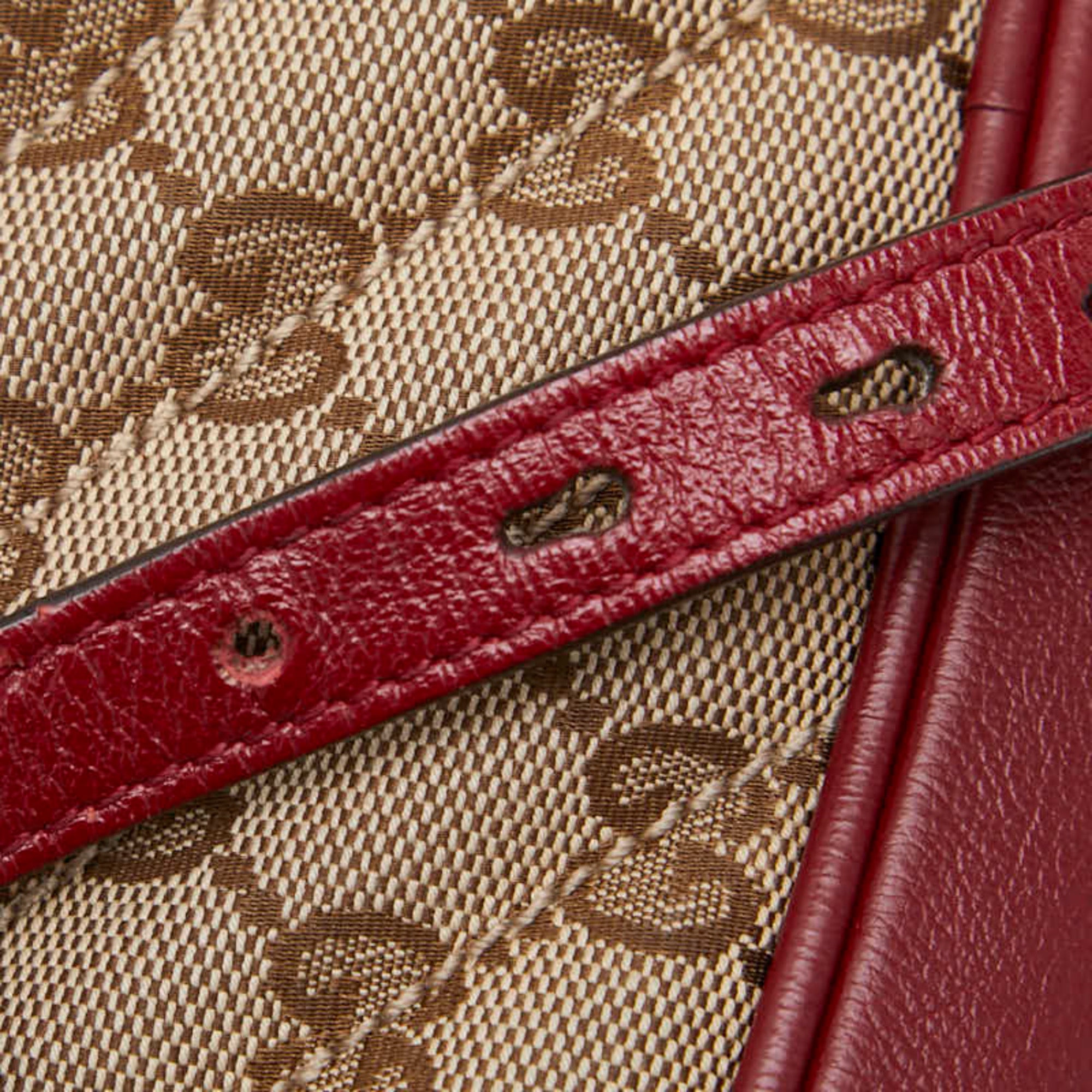 Gucci Beige Red Color Canvas Leather Shoulder Bag (Pre-Owned)