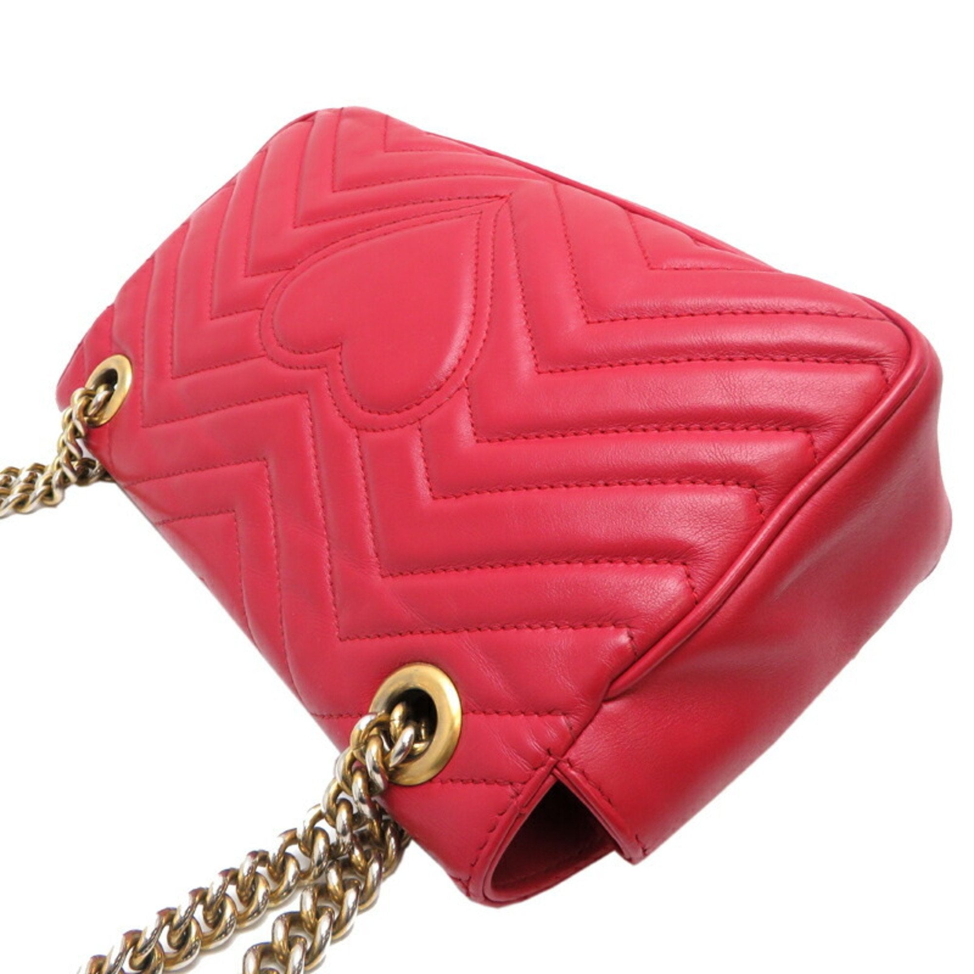 Gucci Gg Marmont Red Color Leather Shoulder Bag (Pre-Owned)