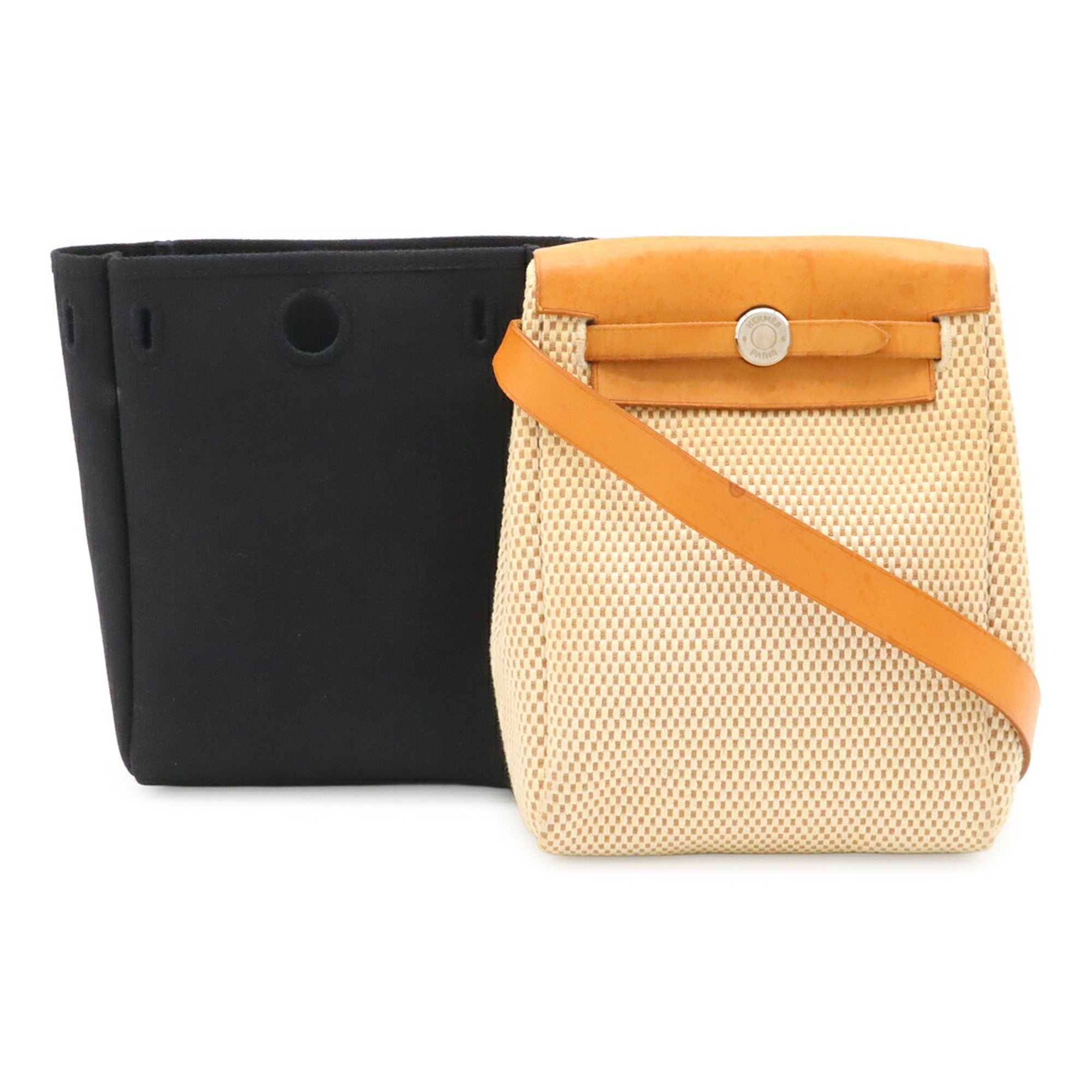Hermes Black Natural Yellow Toile Officier Pochette Shoulder Bag (Pre-Owned)