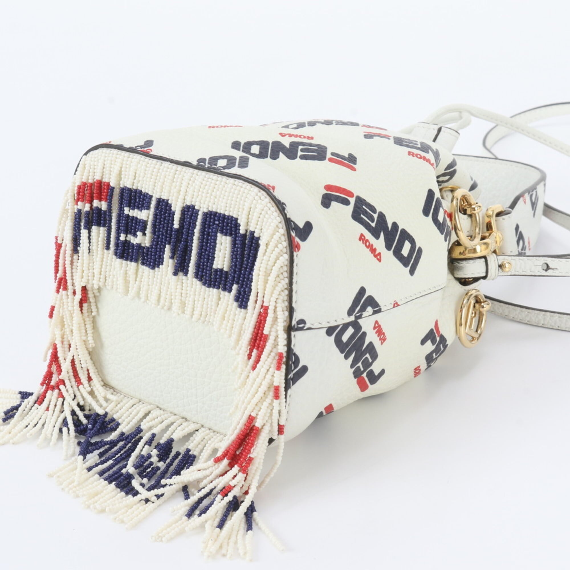 Fendi Navy Red Color White Leather Handbag Shoulder Bag (Pre-Owned)