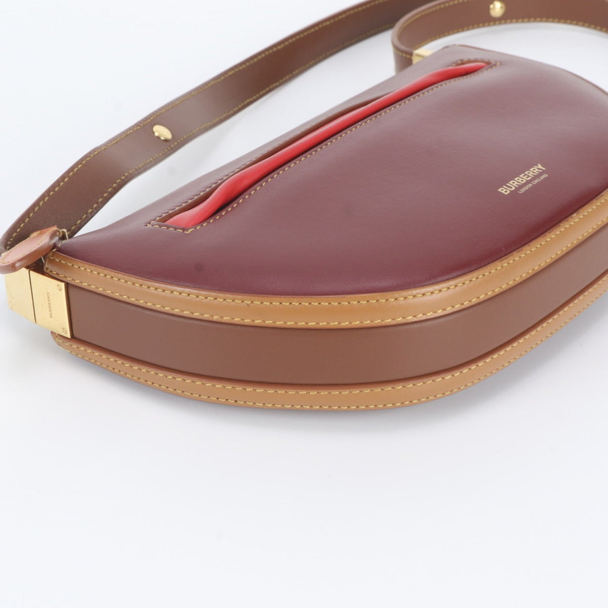 Burberry Brown Red Color Wine Leather Handbag Shoulder Bag Tote Bag (Pre-Owned)