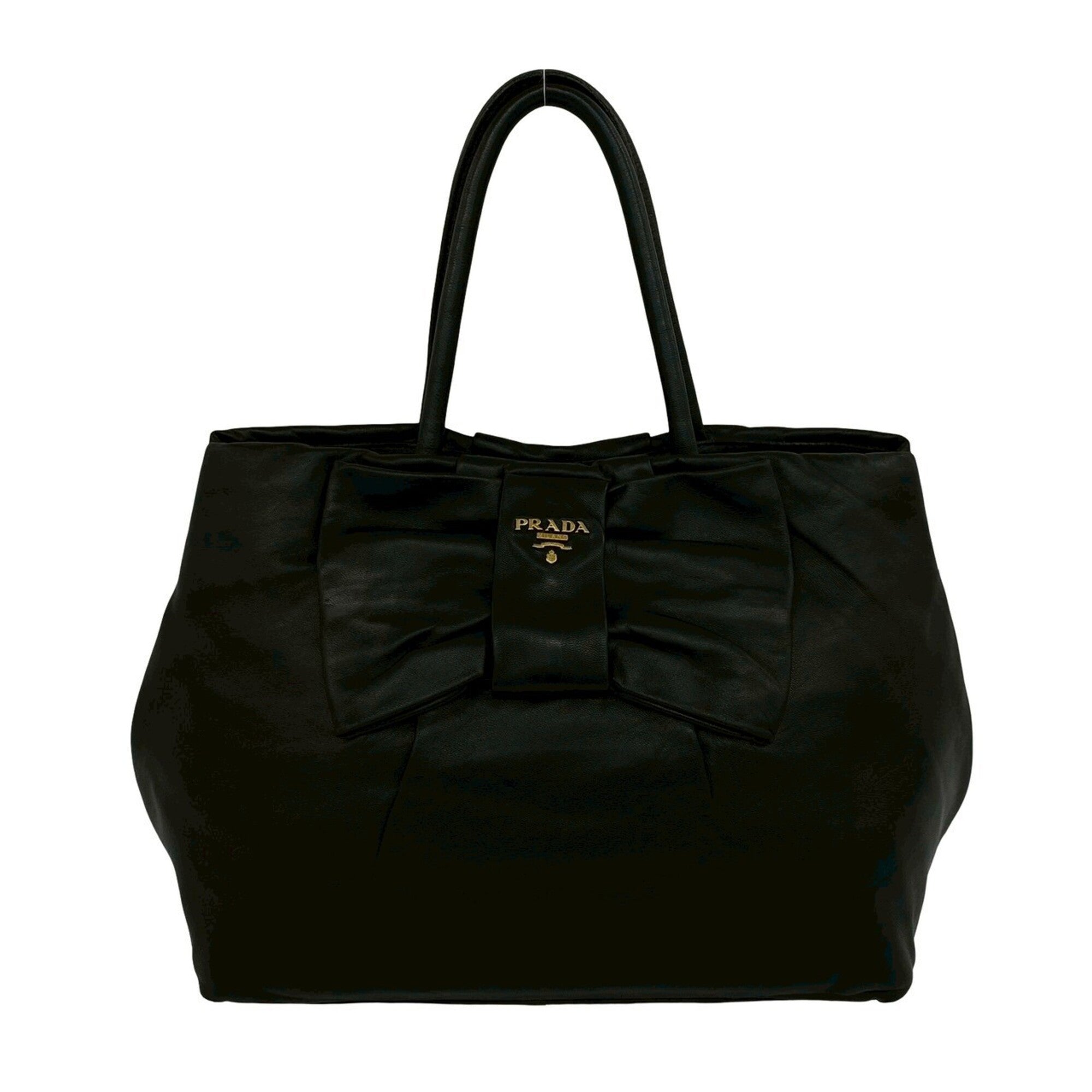 Prada Black Leather Boston Bag Handbag Tote Bag (Pre-Owned)