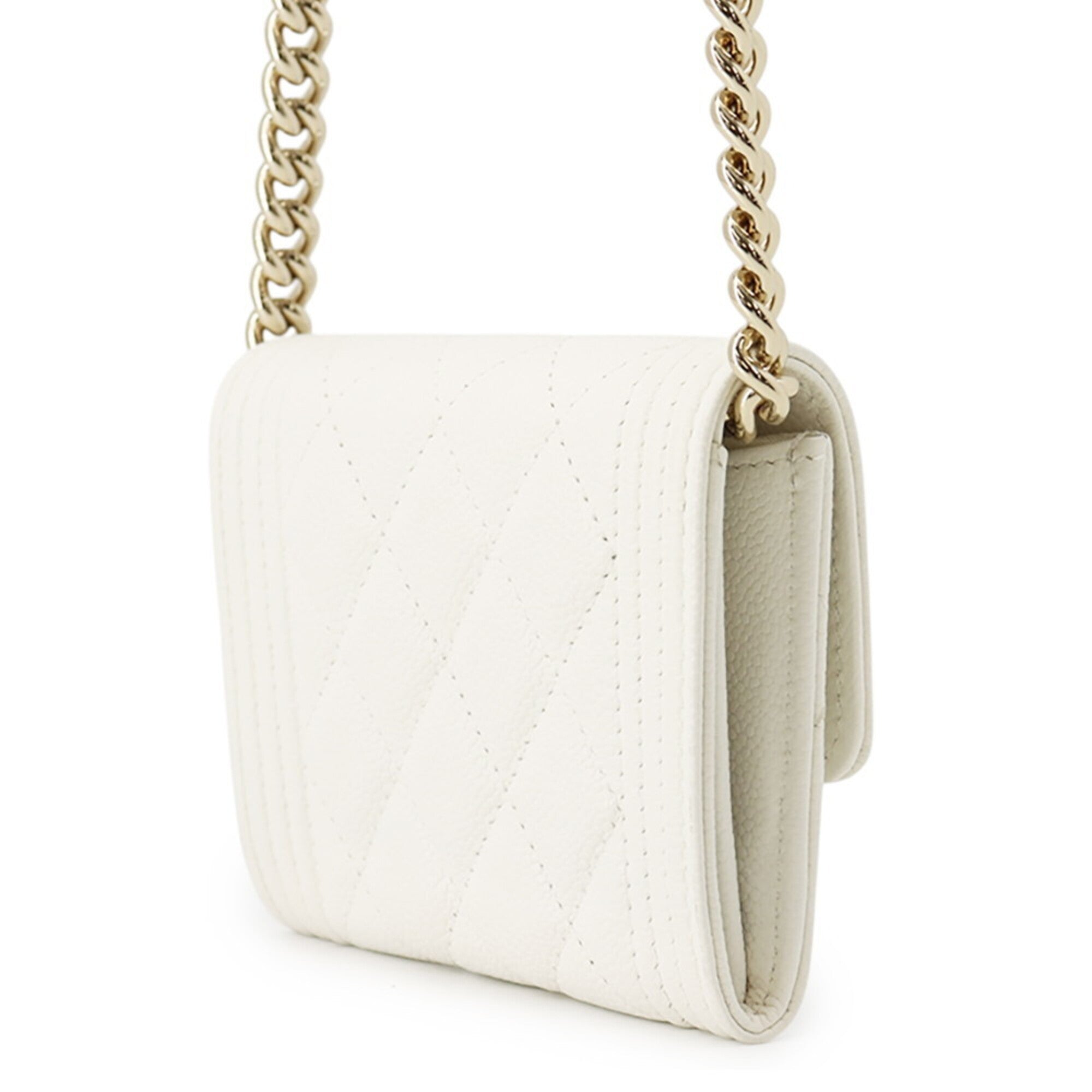 Chanel Matelasse White Grained Calfskin Chain/Shoulder Wallet (Pre-Owned)