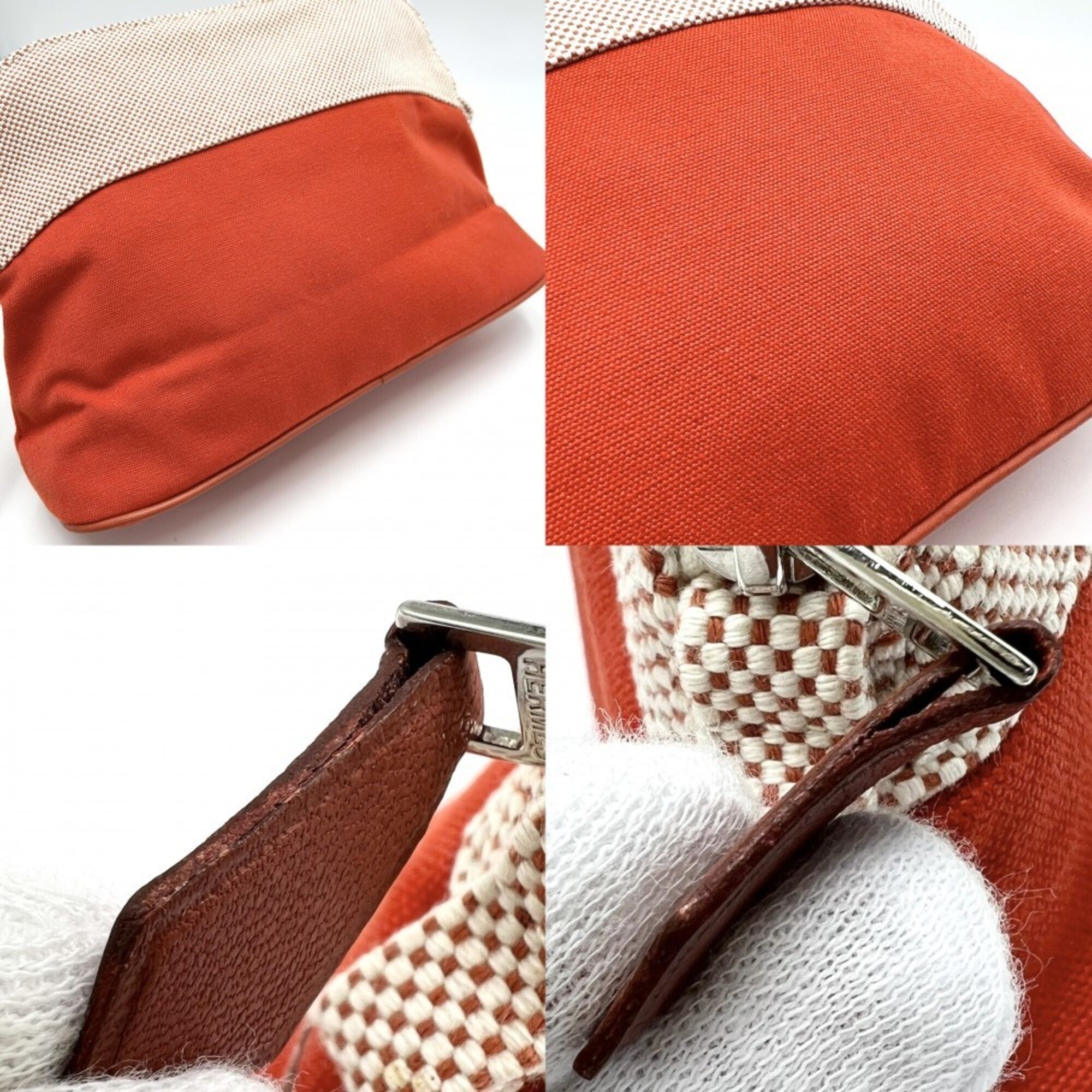 Hermes Beige Orange Cotton Pouch (Pre-Owned)