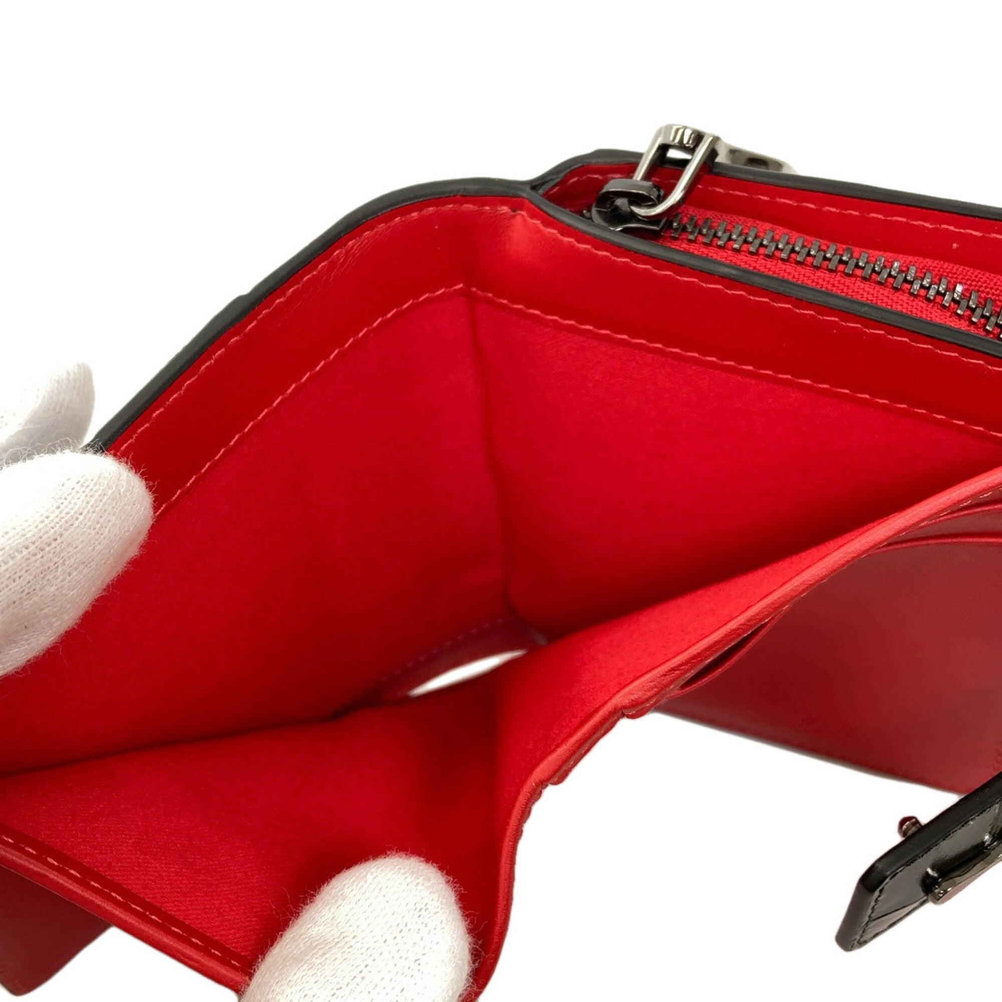 Christian Louboutin Black Red Color Leather Wallet (Bi-Fold) (Pre-Owned)