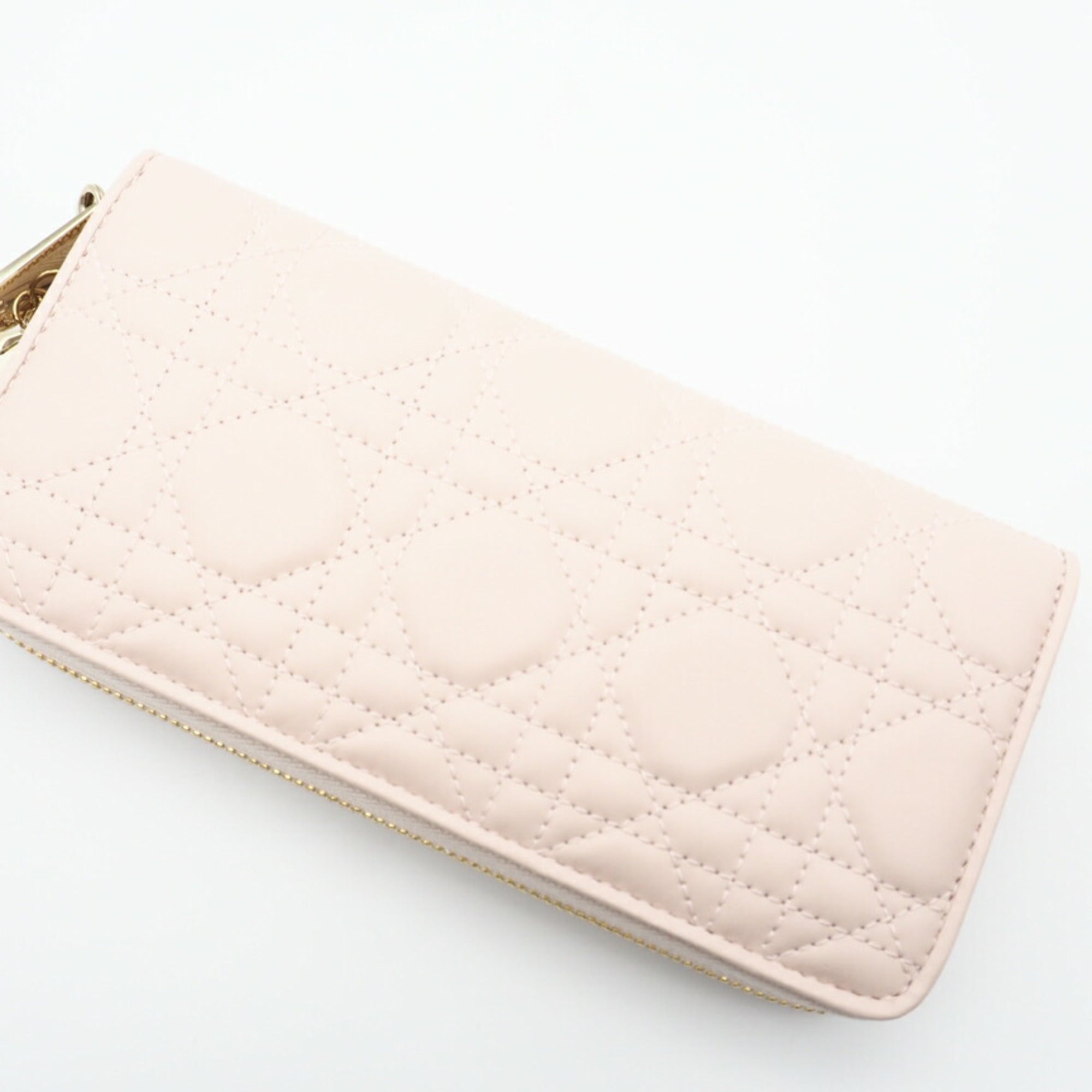 Christian Dior Lady Dior Pink Leather Long Wallet (Bi-Fold) (Pre-Owned)