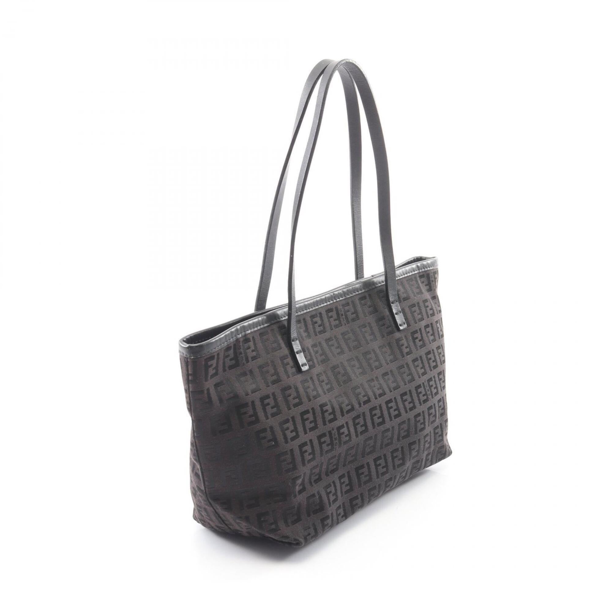 Fendi Black Brown Canvas Leather Handbag Tote Bag (Pre-Owned)