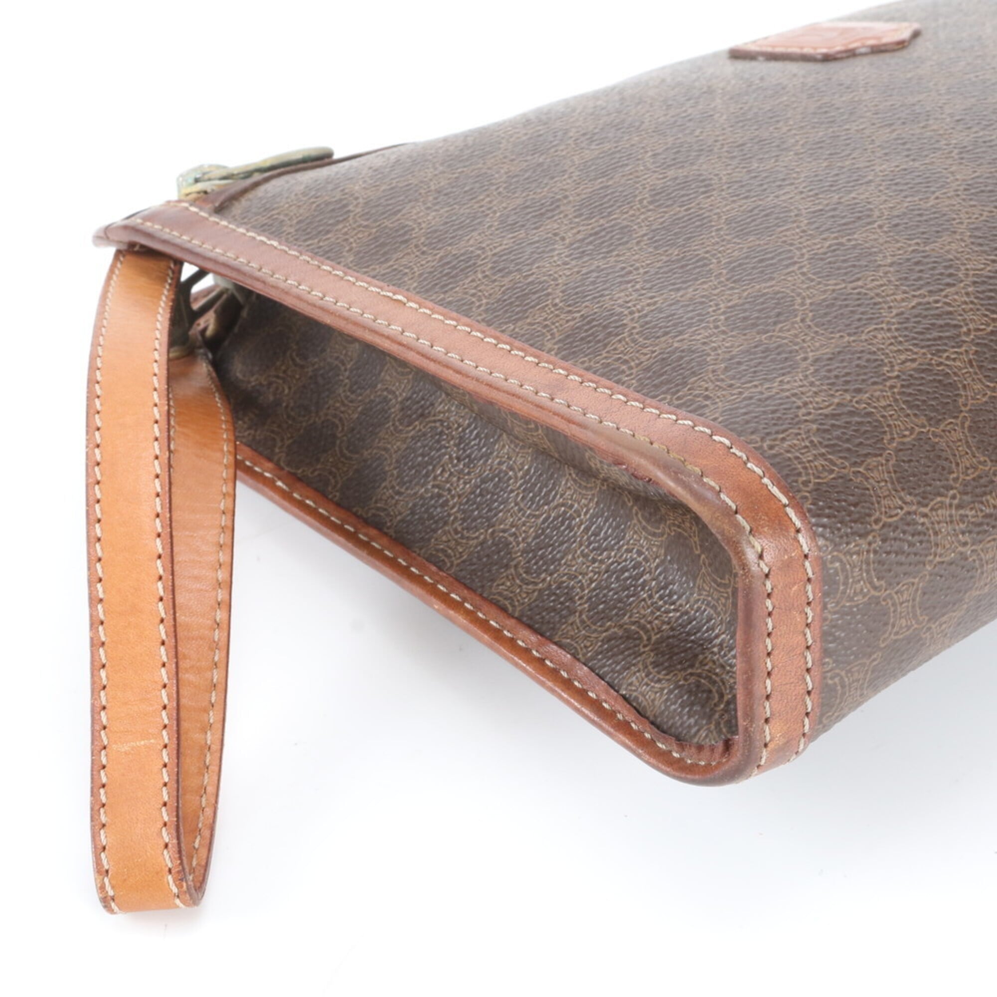 Celine Macadam Brown Leather Coated Canvas Handbag (Pre-Owned)