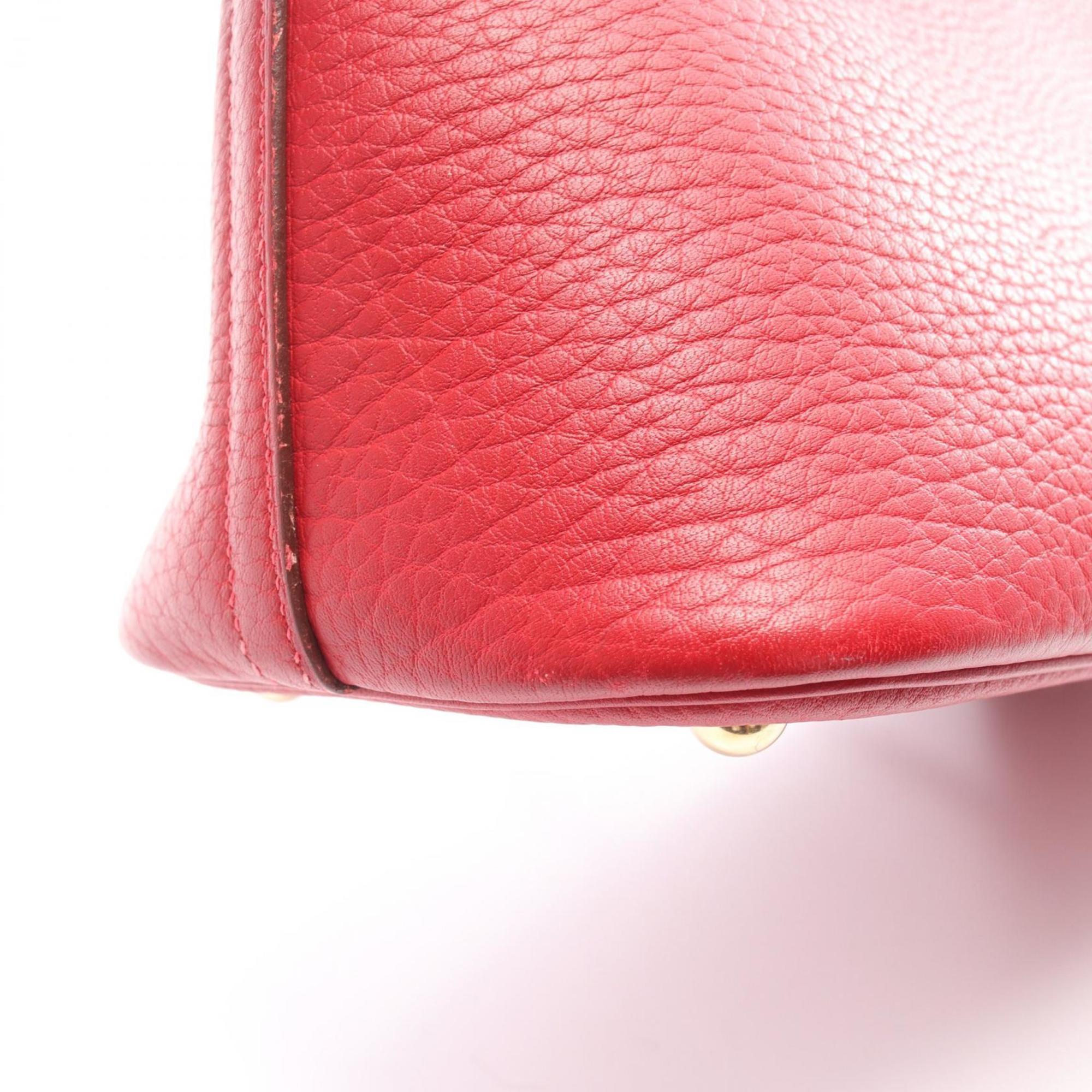 Hermes Red Color Rouge Vif Fjord Leather Handbag (Pre-Owned)