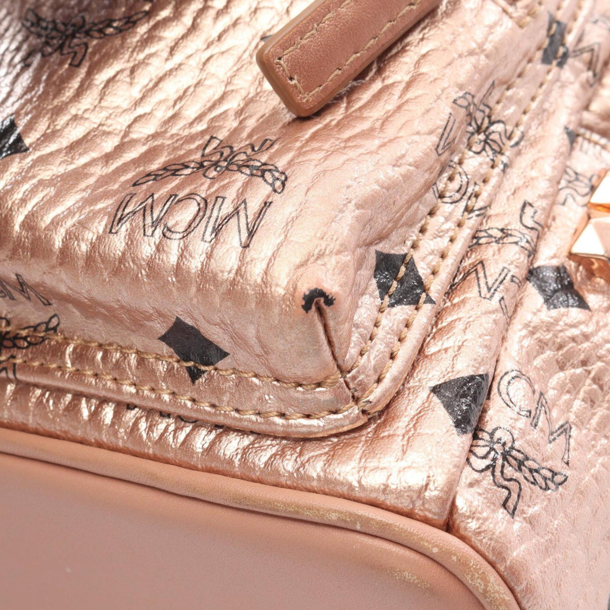Mcm Gold Coated Canvas Backpack Handbag (Pre-Owned)
