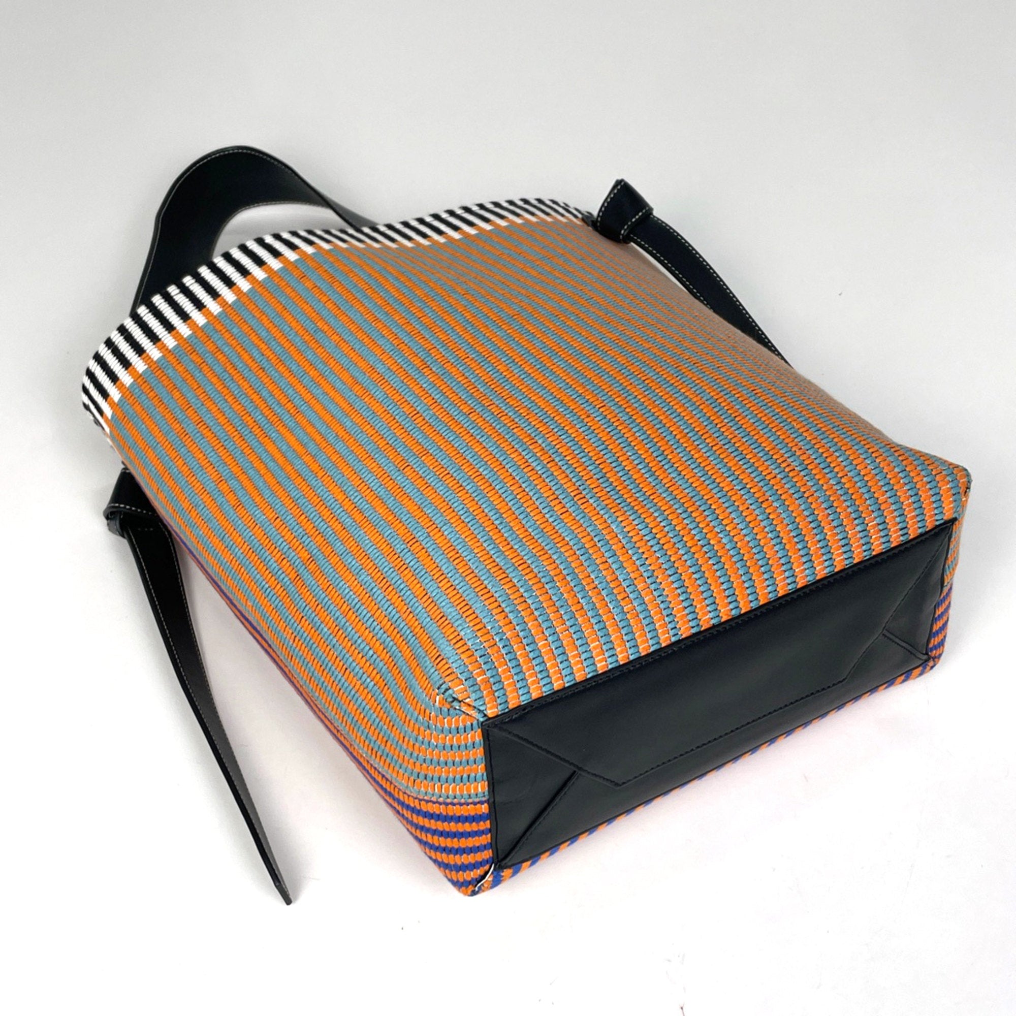 Celine Blue Multi-Color Orange Fabric Leather Shoulder Bag (Pre-Owned)